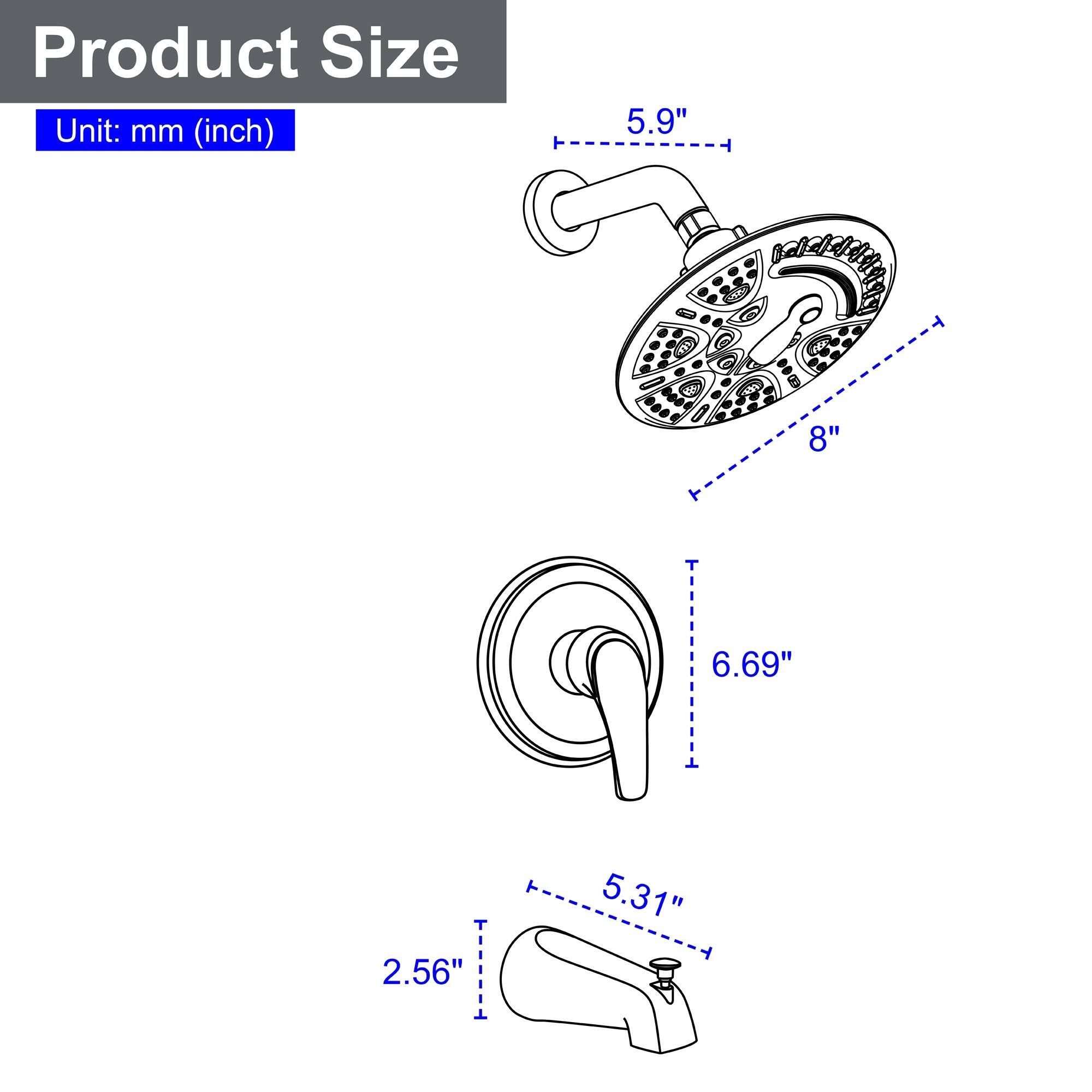 Product Size  
Unit: mm (inch)  
- 5.9"  
- 2.56"  
- 8"  
- 6.69"  
- 5.31"