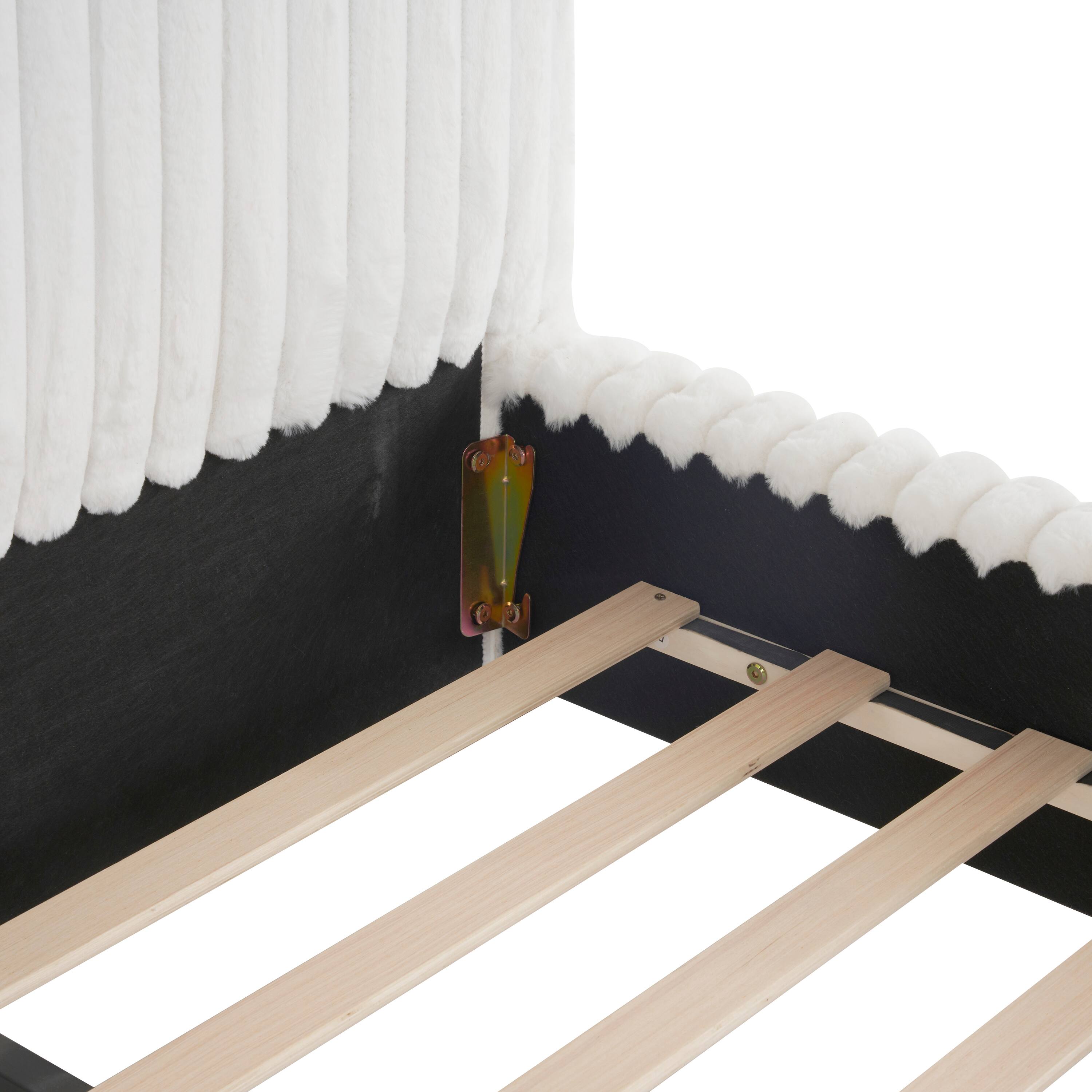 Alt View 2. Tiramisubest - Sleek White Boucle Upholstered Bed with Wavy Headboard & Vertical Stitching, Queen - White.