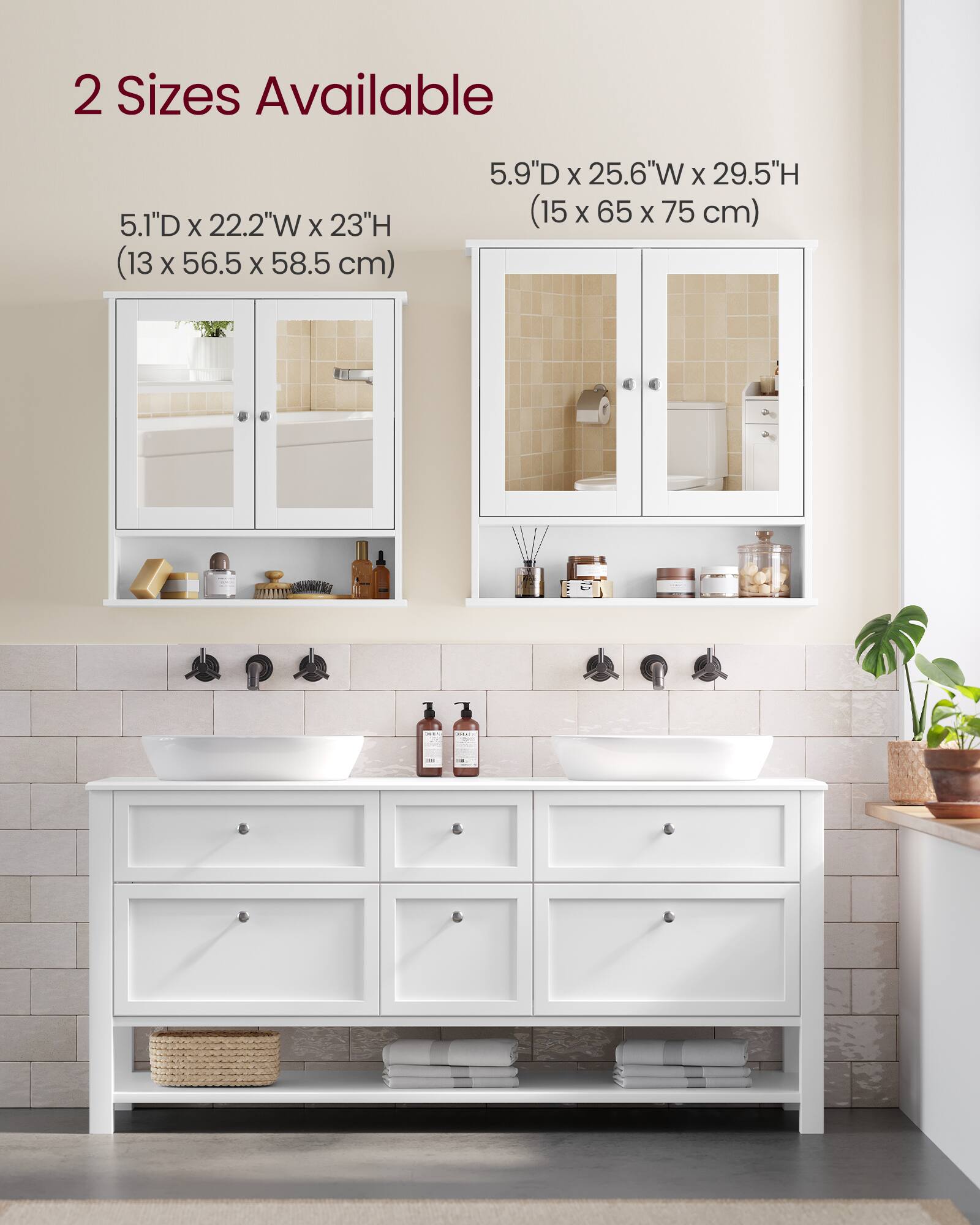 2 Sizes Available

5.1"D X 22.2"W X 23"H (13 X 56.5 X 58.5 cm)

5.9"D X 25.6"W X 29.5"H (15 X 65 X 75 cm)
