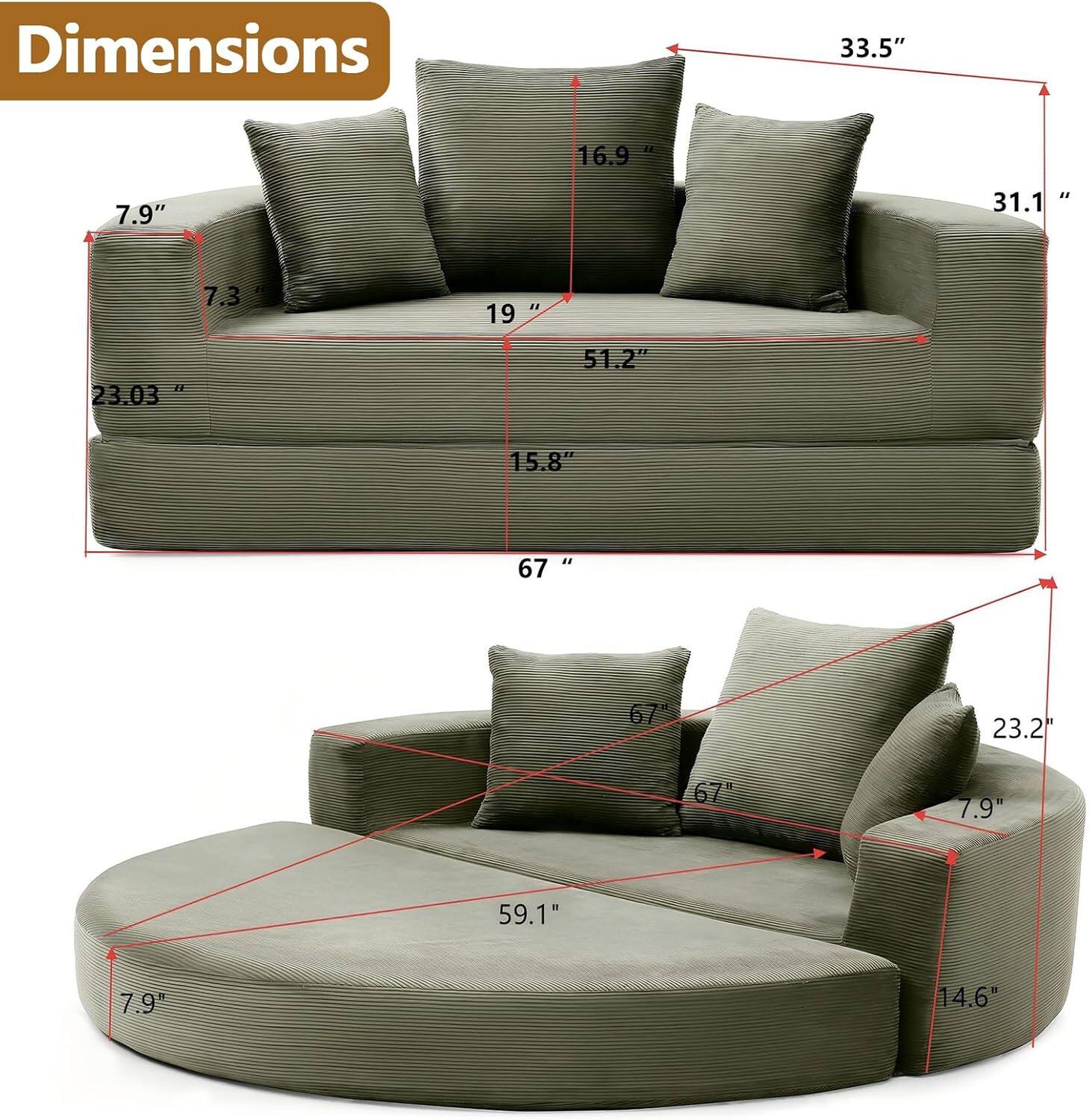 Dimensions

- 33.5"
- 16.9"
- 7.9"
- 31.1"
- 7.3"
- 19"
- 23.03"
- 51.2"
- 15.8"
- 67"
- 23.2"
- 67"
- 7.9"
- 59.1"
- 14.6"