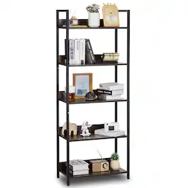 VEVOR - Metal Bookshelf, 5-Tier Tall Industrial Bookshelf, Rustic Display Vintage Storage Bookcase with Open Shelves - Brown