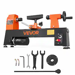 VEVOR - Wood Lathe 1/3 HP 8" x 13" Mini Benchtop Wood Lathe Variable Speed, 150 to 3200 RPM, Woodworking Machine with Tool Rest - Orange;Black