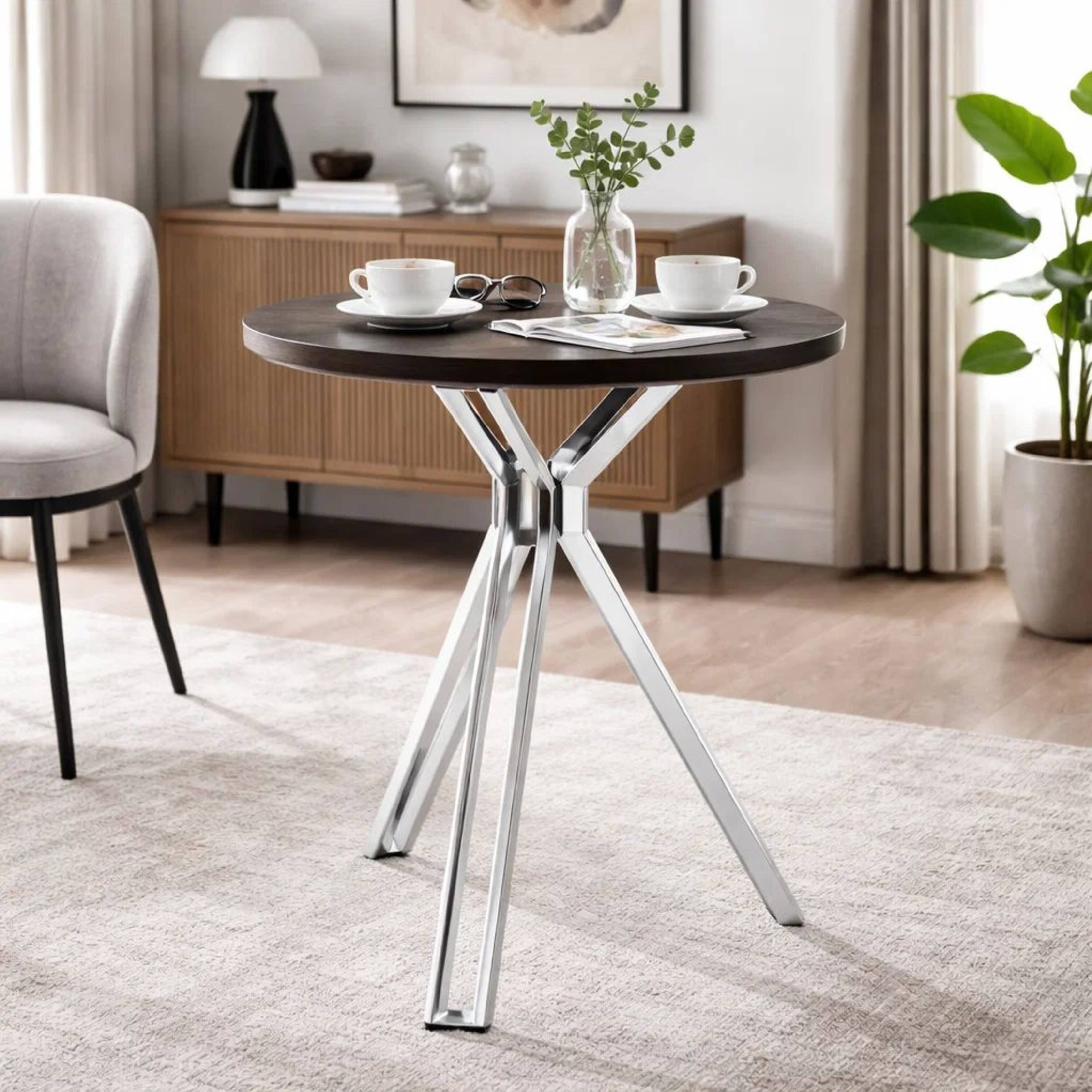 Alt View 4. Manhattan Lane - 43 Inch Modern Bar Table, Round Top, Polished Chrome Angled Legs - Gray, Chrome.