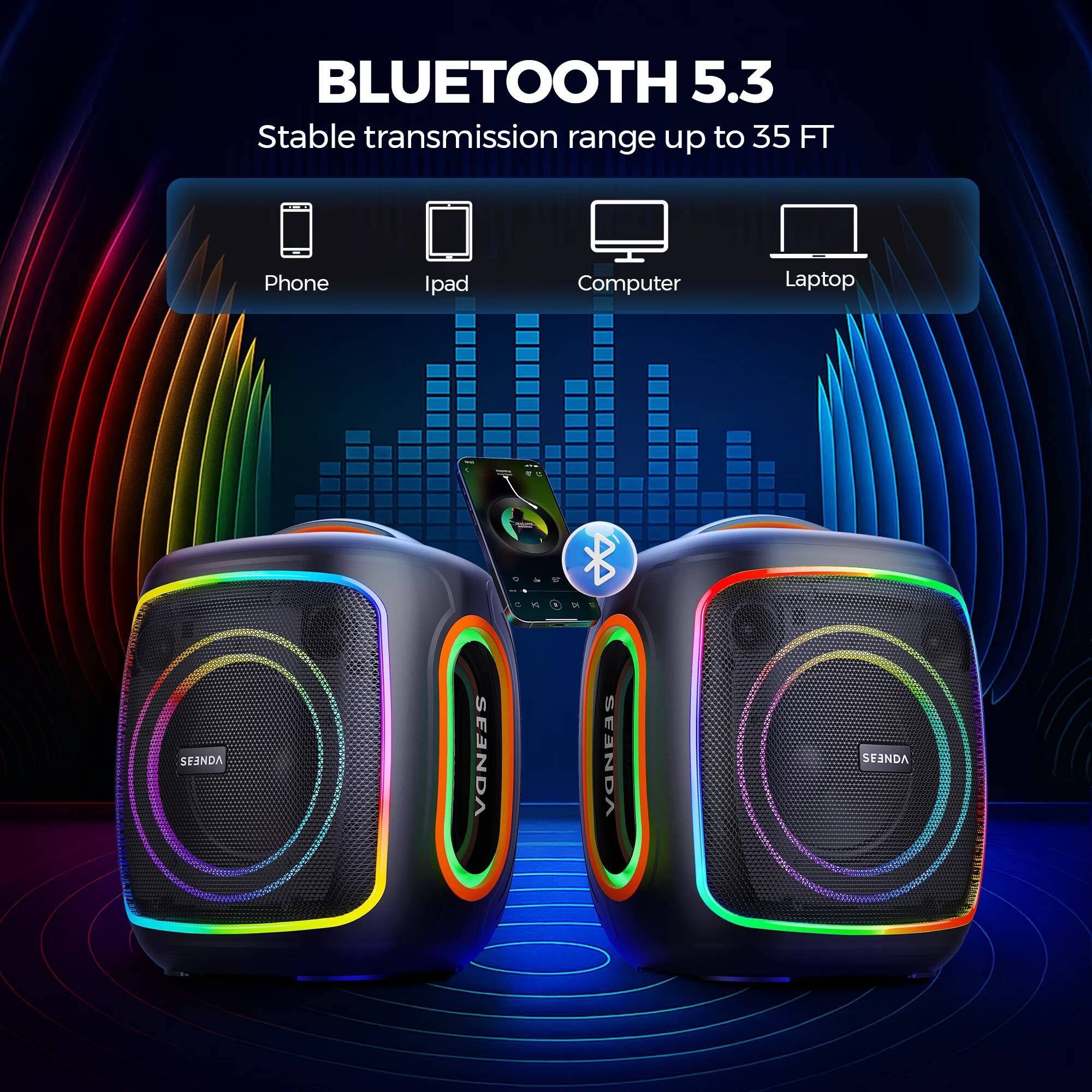 BLUETOOTH 5.3  
Stable transmission range up to 35 FT  

Phone  
Ipad  
Computer  
Laptop  

VONEES  
SENDRA  
VANERS  
VONEES