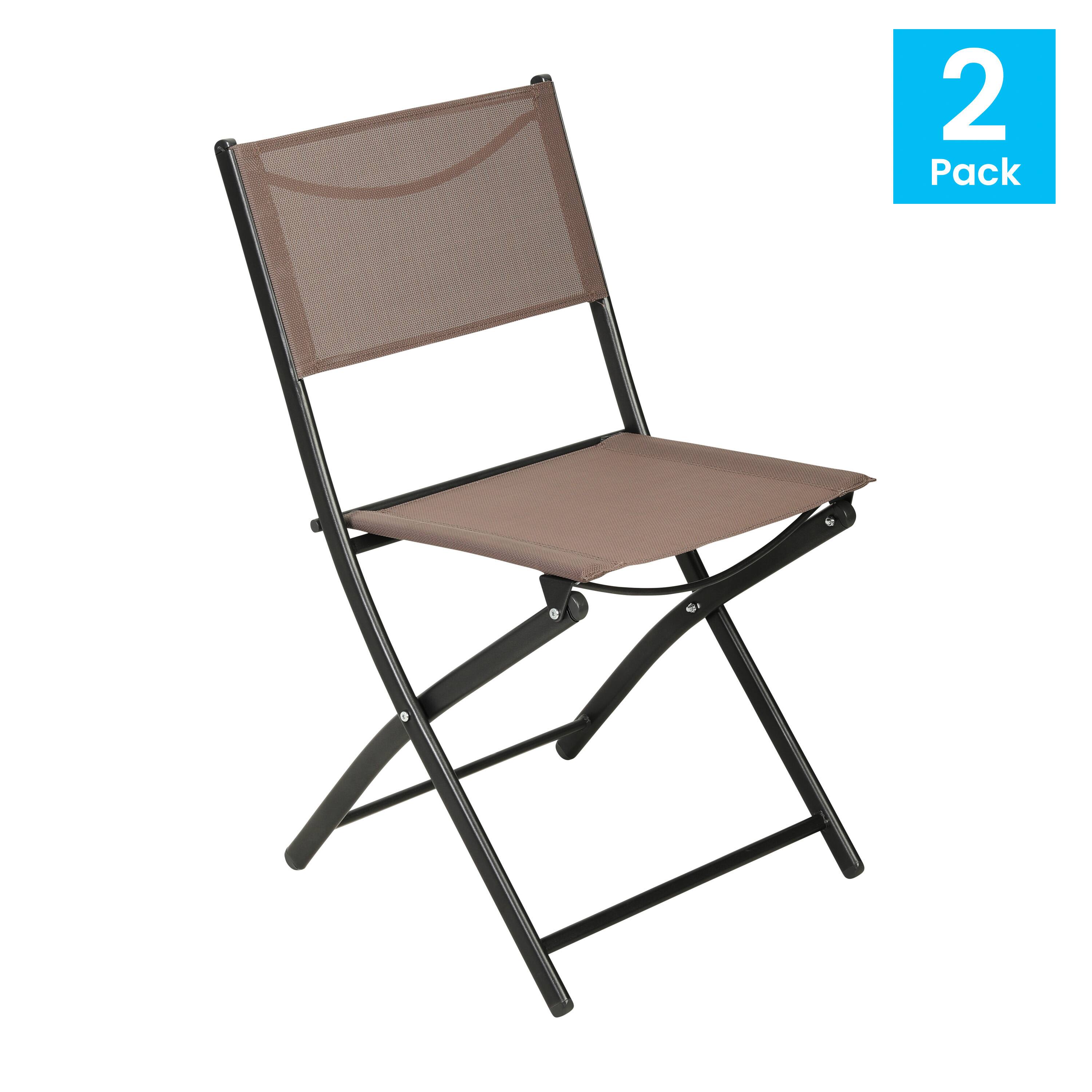 Alt View 1. Emma + Oliver - Bartlett Set of 2 Folding Chairs for Indoor/Outdoor Use with Flex Comfort Material and Steel Frames - Brown.