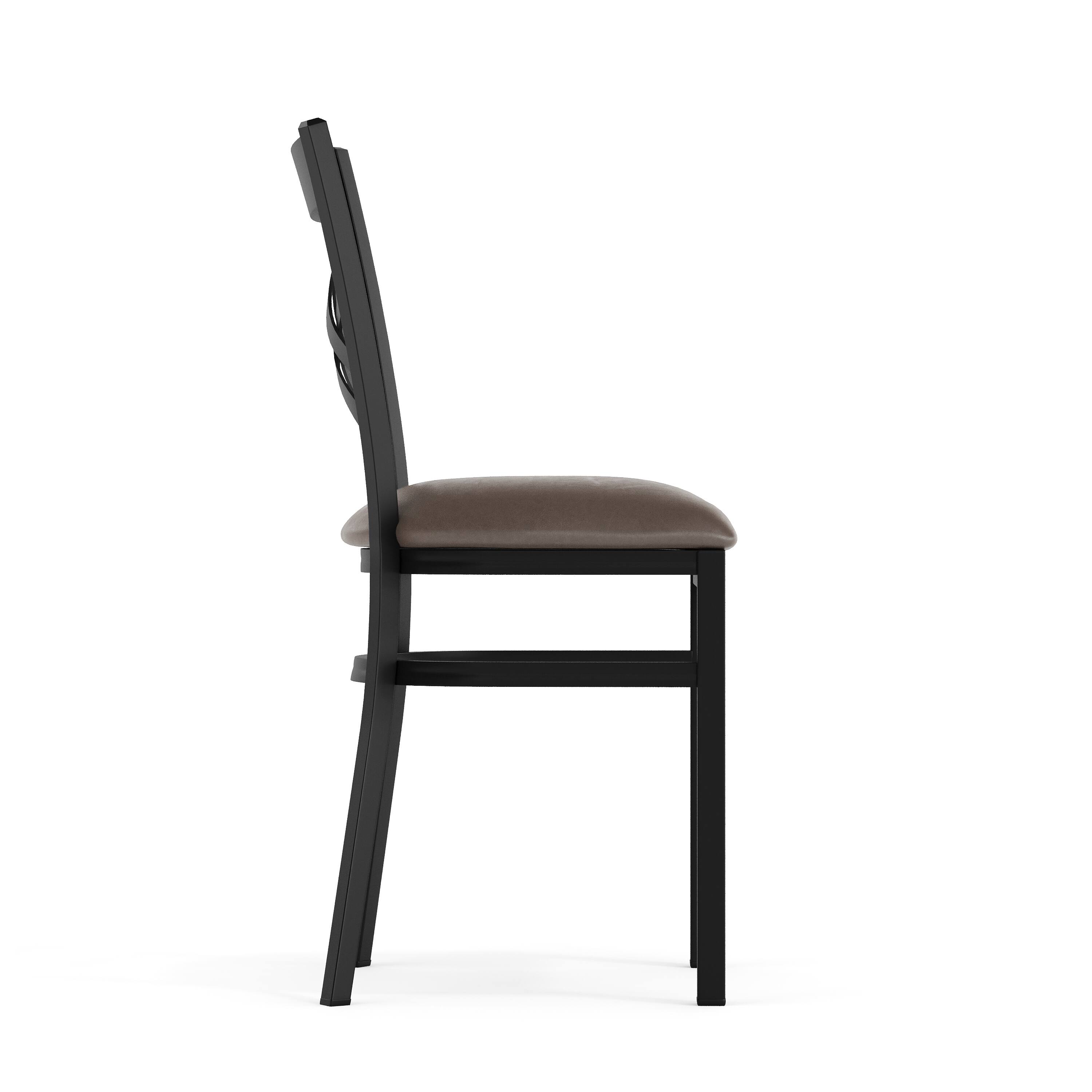 Alt View 9. Emma + Oliver - 2 Pack "X" Back Metal Restaurant Chair - Mocha Vinyl Seat/Black Metal Frame.