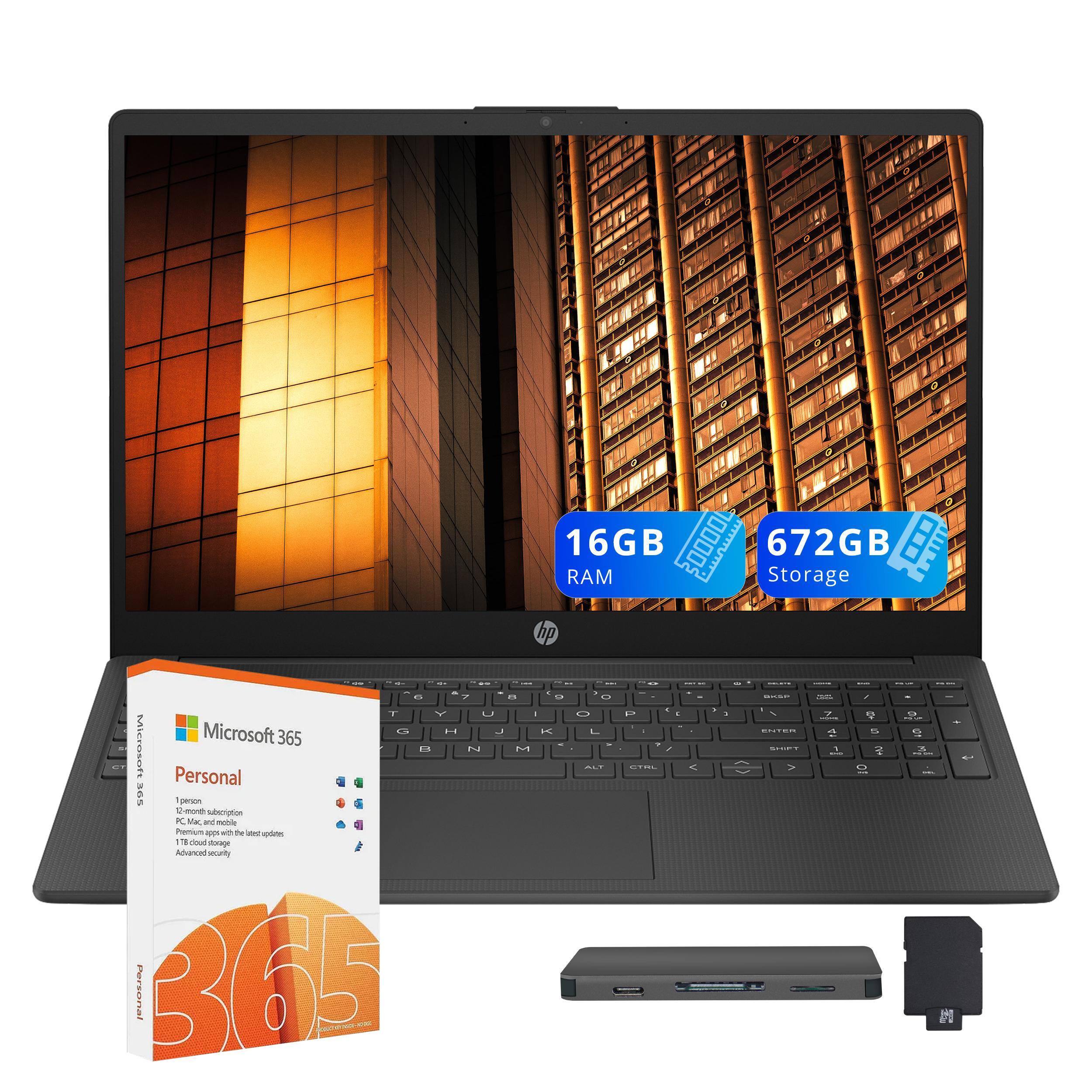 HP - 15.6" FHD Business Laptop,Intel Core 7 150U,16GB RAM,512GB SSD+160GB Docking Station,1 Year Office 365,Win 11 Home - Black
