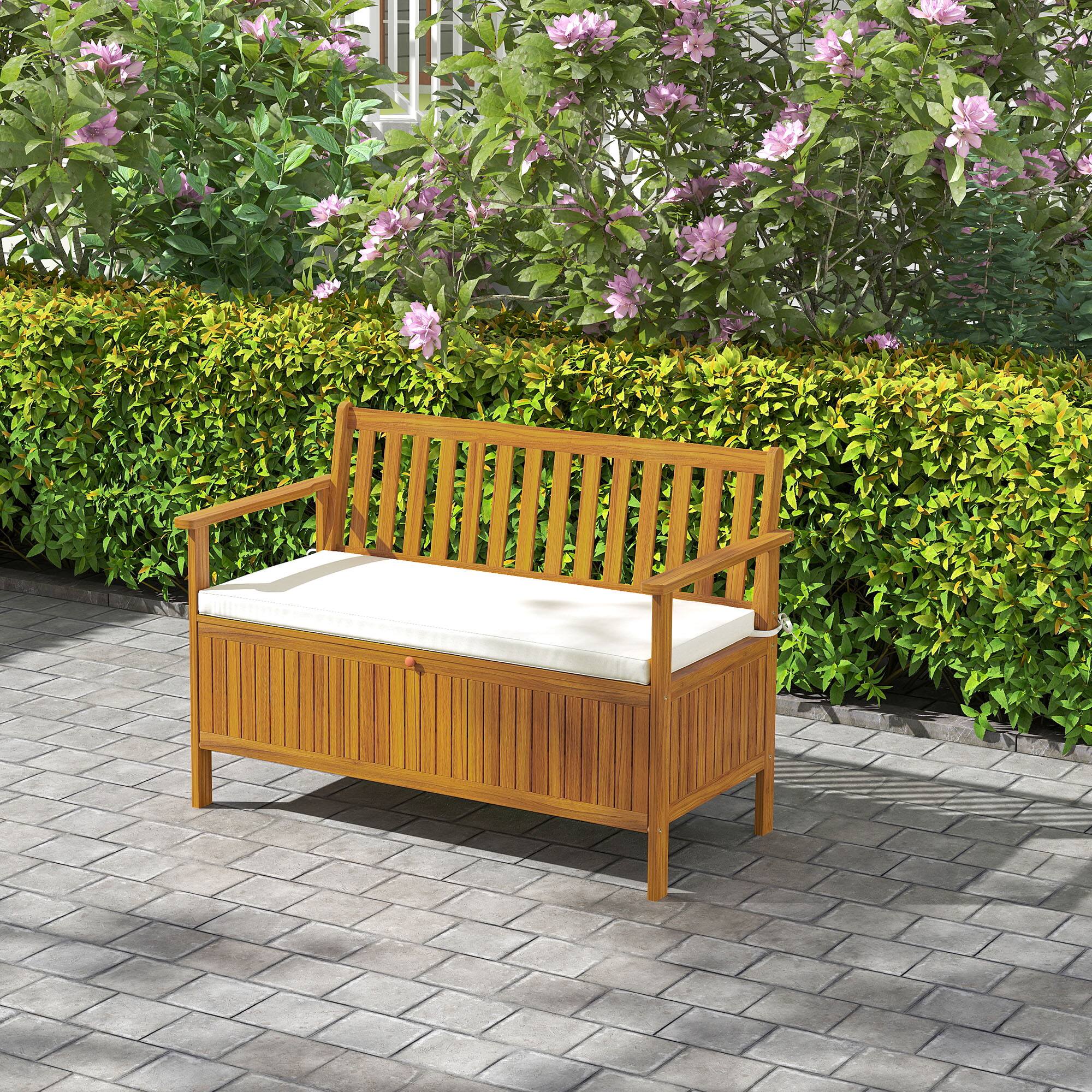 Alt View 8. Outsunny - Outdoor Bench with Storage Box, 28 Gallon Outdoor Storage Bench, Acacia Wood Garden Seat with Cushion - Teak.