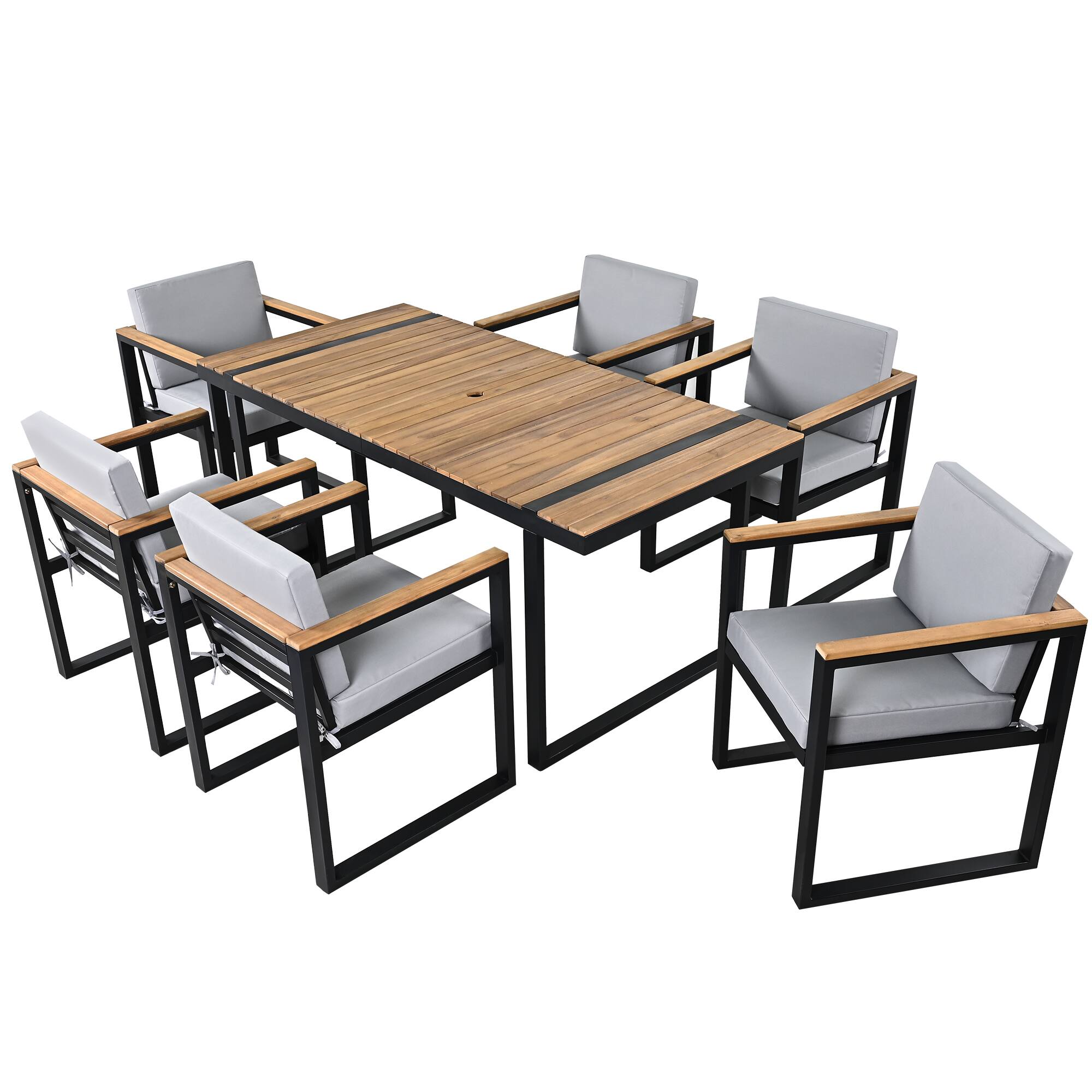 Alt View 5. Mondawe - 7 Pieces Outdoor Dining Set with Removable Cushions - Grey.