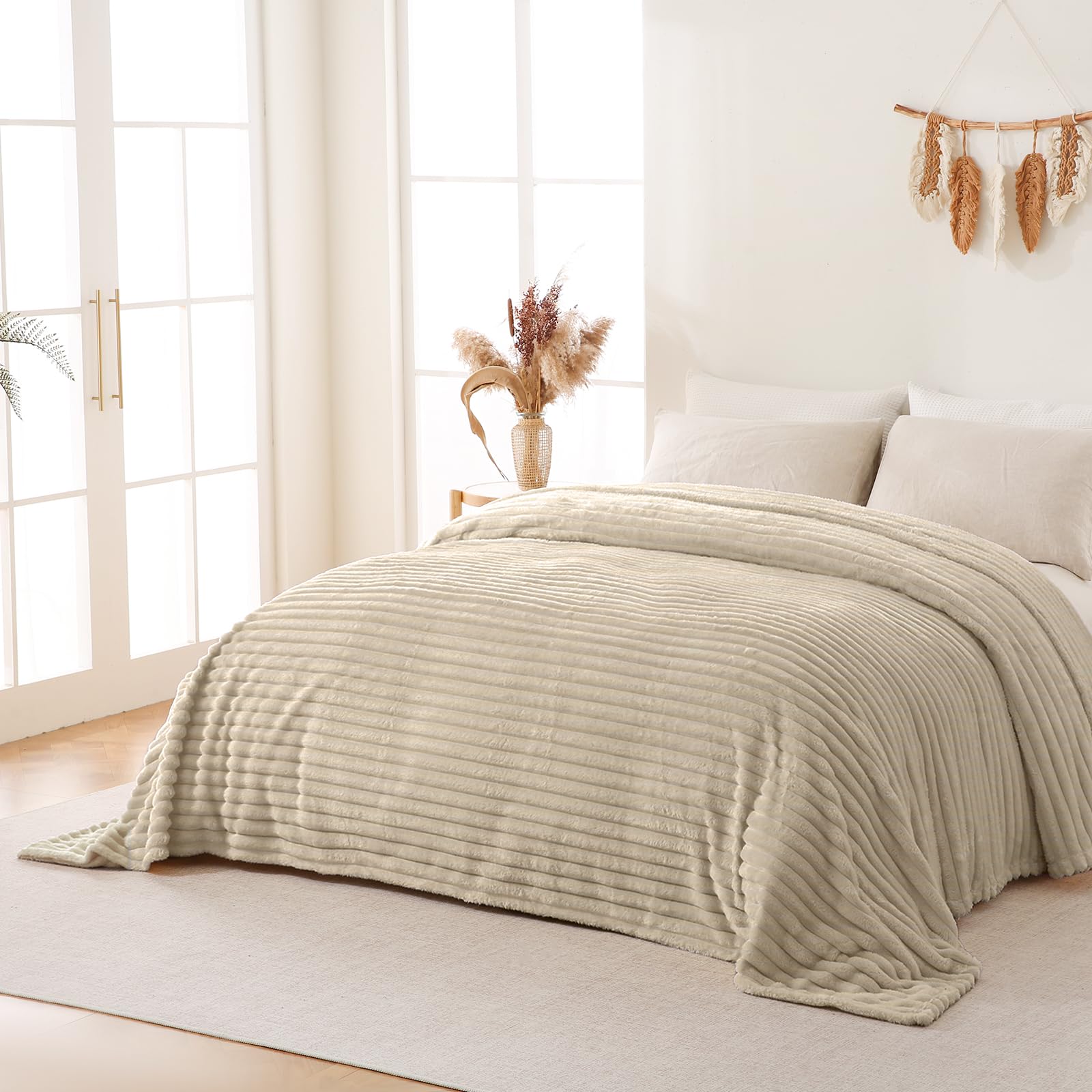 Alt View 3. Dapper Styles - Oversized King Flannel Stripe Pattern Blanket 120x120 Inches Linen 300gsm Soft Extra Large For Couch Bed - Huge Charcoal-120x120 Inch.