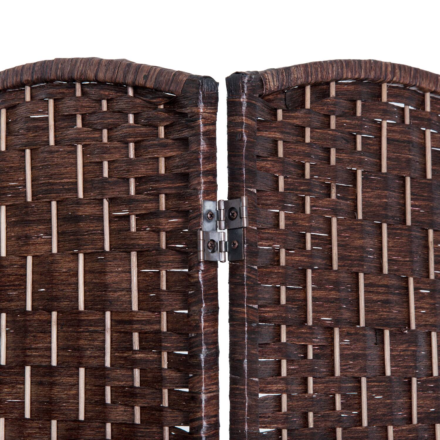 Alt View 6. Homcom - Divider 4 Panel, 6FT Tall Folding Privacy Screen, Freestanding Hand-Woven Partition for Room Separation with 360° Hinges - Brown.