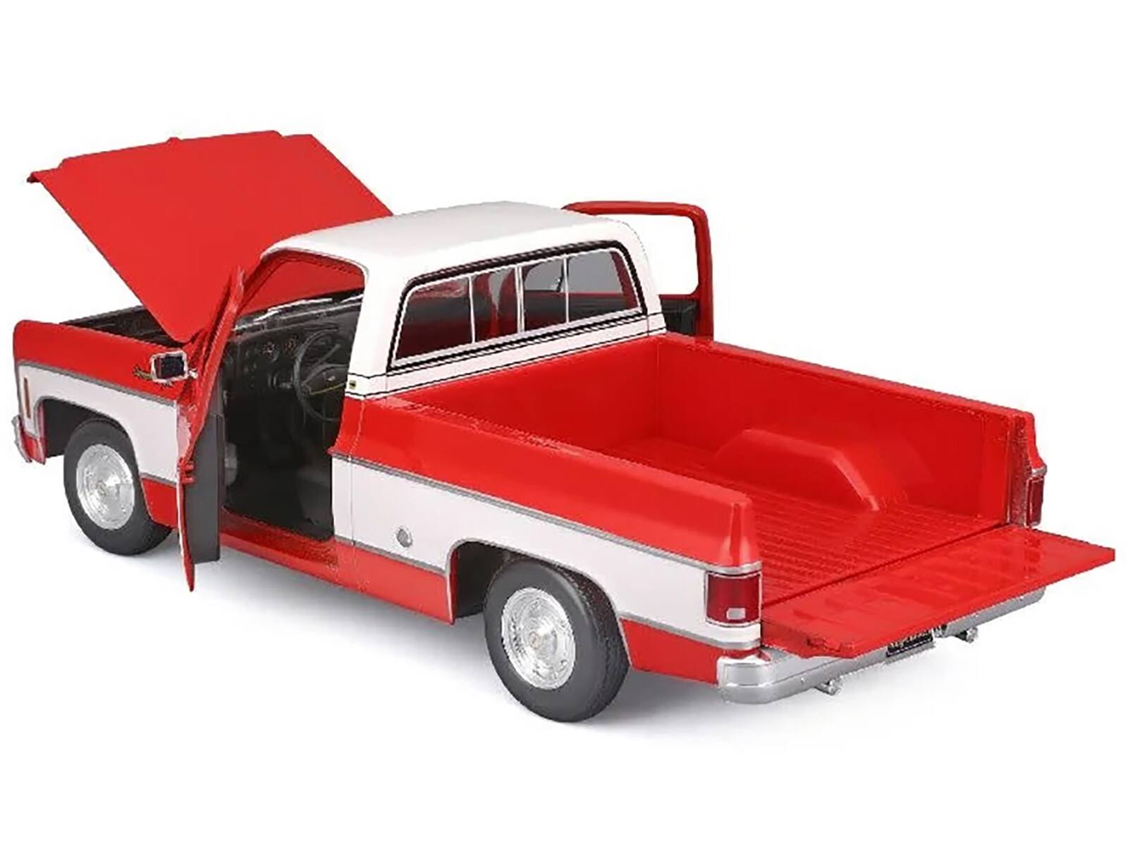 Alt View 2. Maisto - 1974 Chevrolet C10 Cheyenne Super Pickup Truck Red and White "Special Edition" 1/18 Diecast Model Car by Maisto.