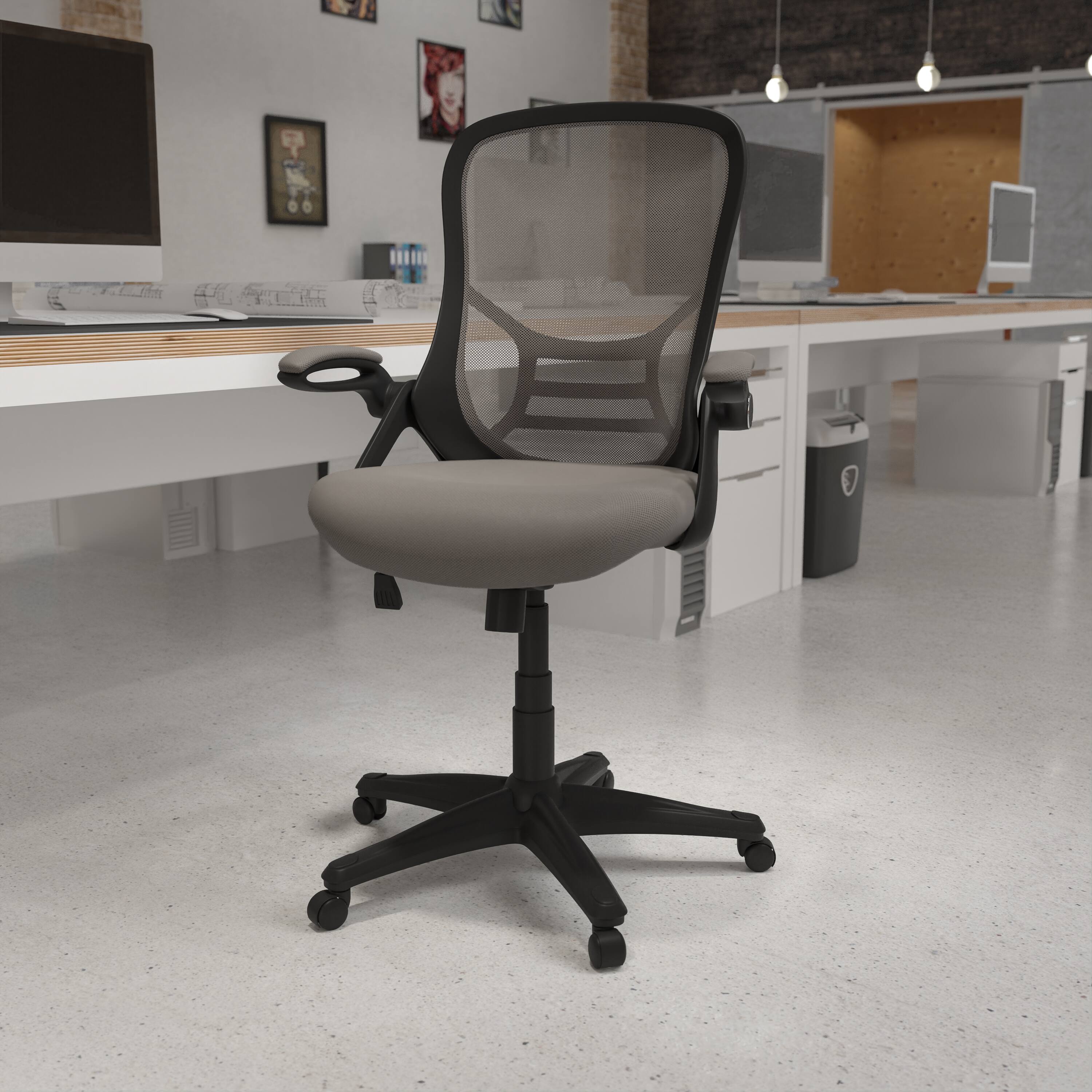 Alt View 1. Emma + Oliver - High Back Mesh Ergonomic Office Chair with Flip-up Arms - Light Gray.