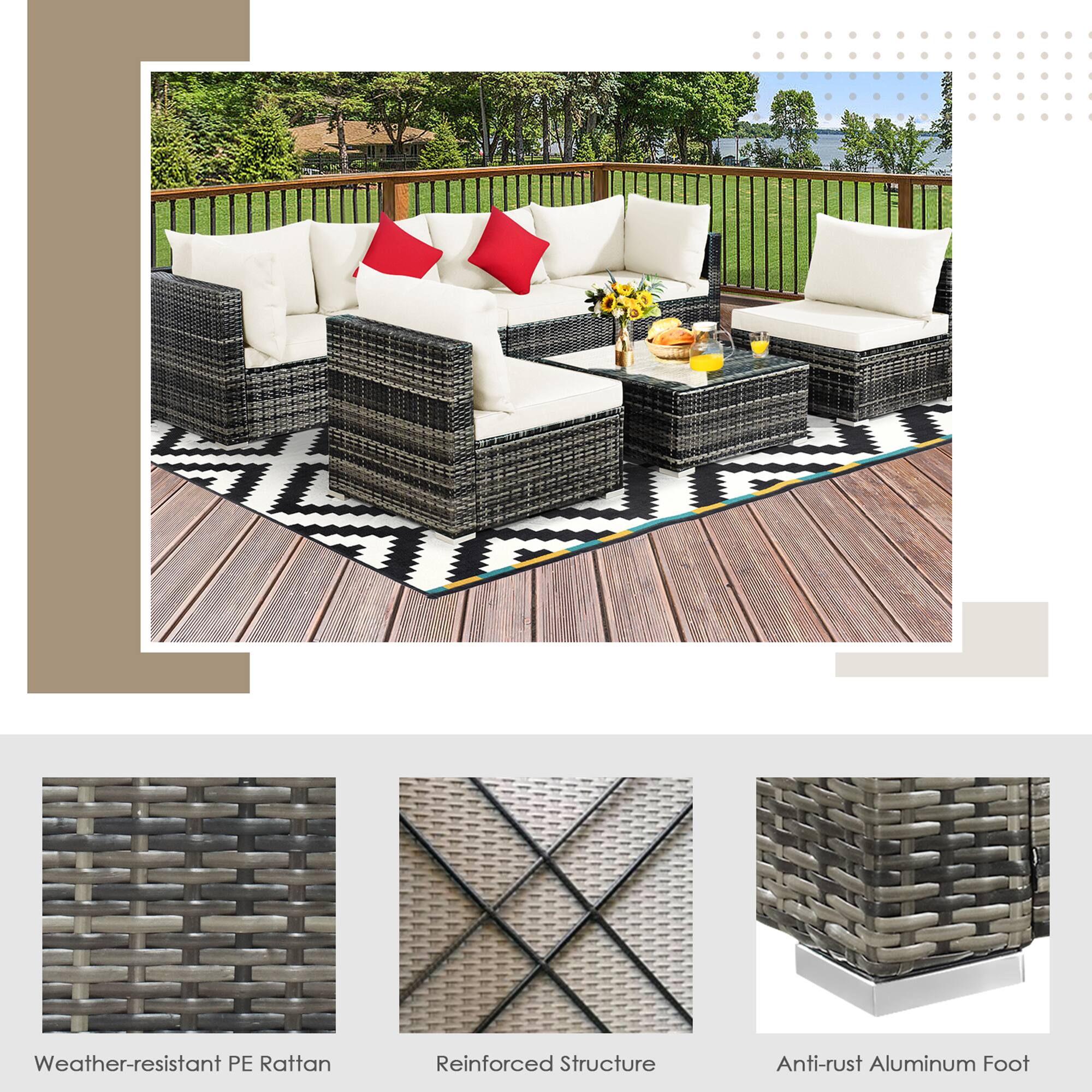 Weather-resistant PE Rattan, Reinforced Structure, Anti-rust Aluminum Foot