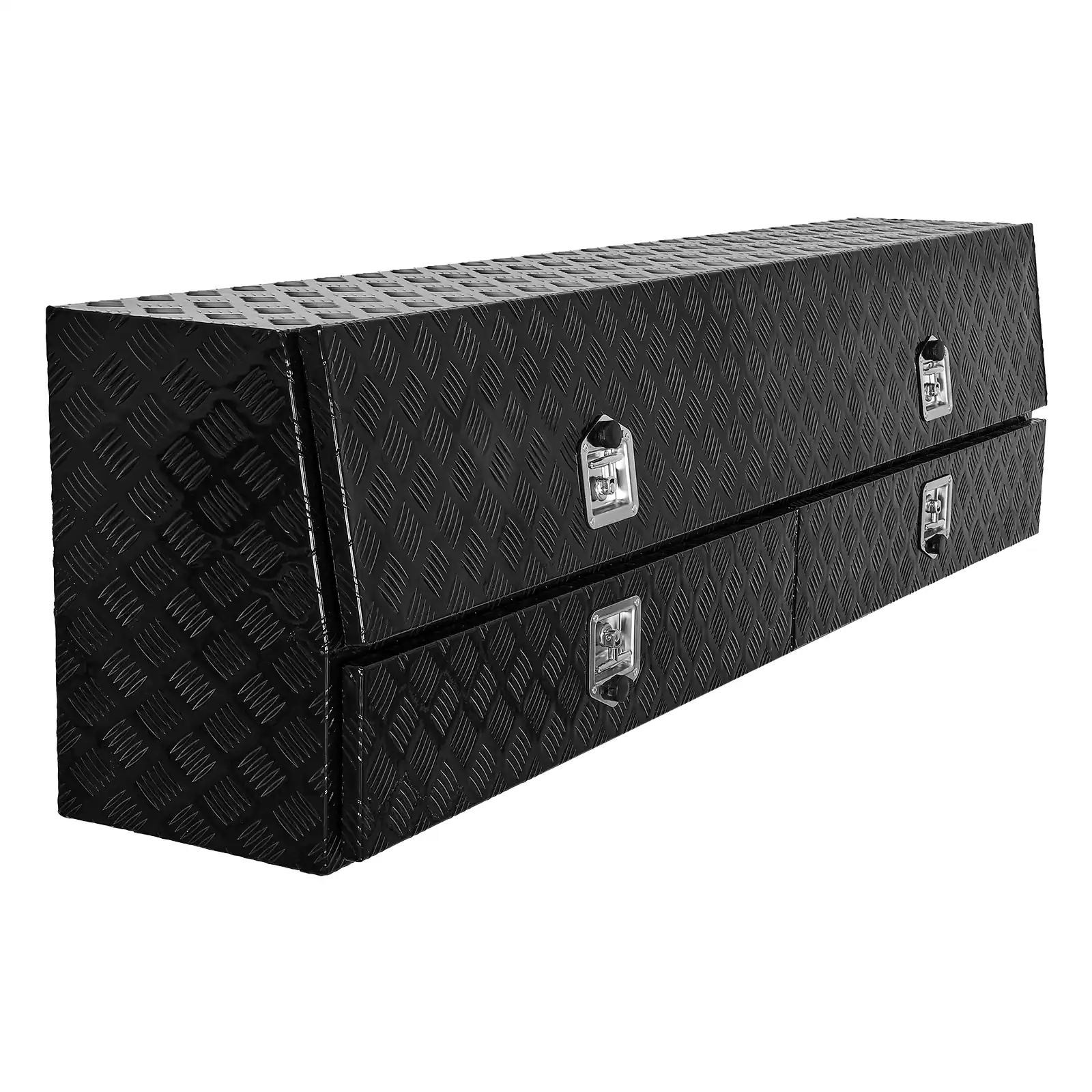 Alt View 5. VEVOR - Contractor Truck Tool Box, 81.5 x 21 x 13 in, Black Tread Aluminum TopSider Toolbox with Two Lower Drawers,Flip Up Door - Black.