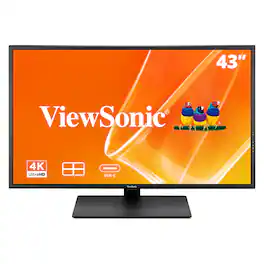 ViewSonic - 43" 4K UHD Monitor with Multipicture Functionality, PIP, PBP, USB-C, HDMI and DisplayPort - Black