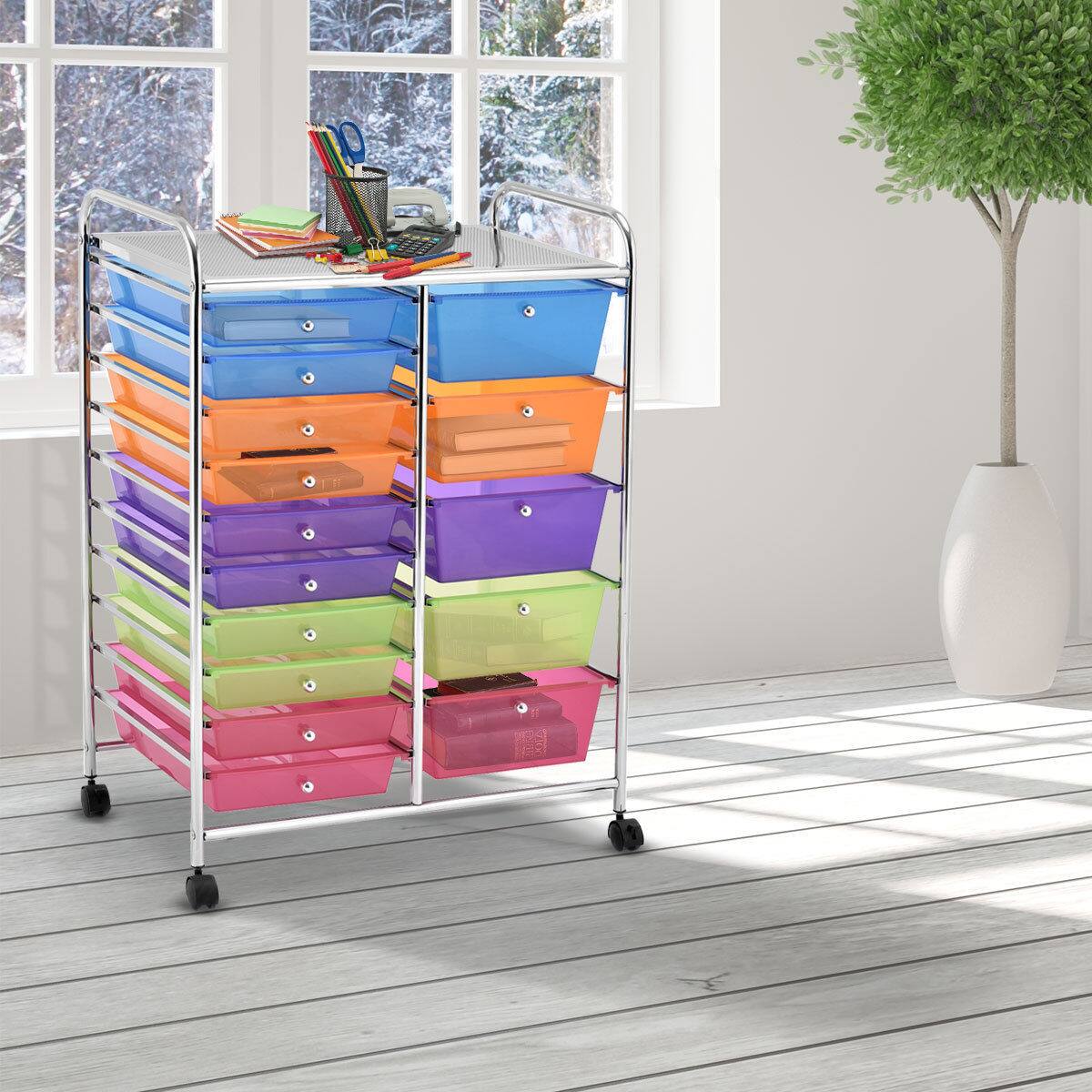 Alt View 2. Gymax - Gymax 15 Drawer Rolling Storage Cart Opaque Multicolor Drawers Home Organizer Colorlful - Multi-color.