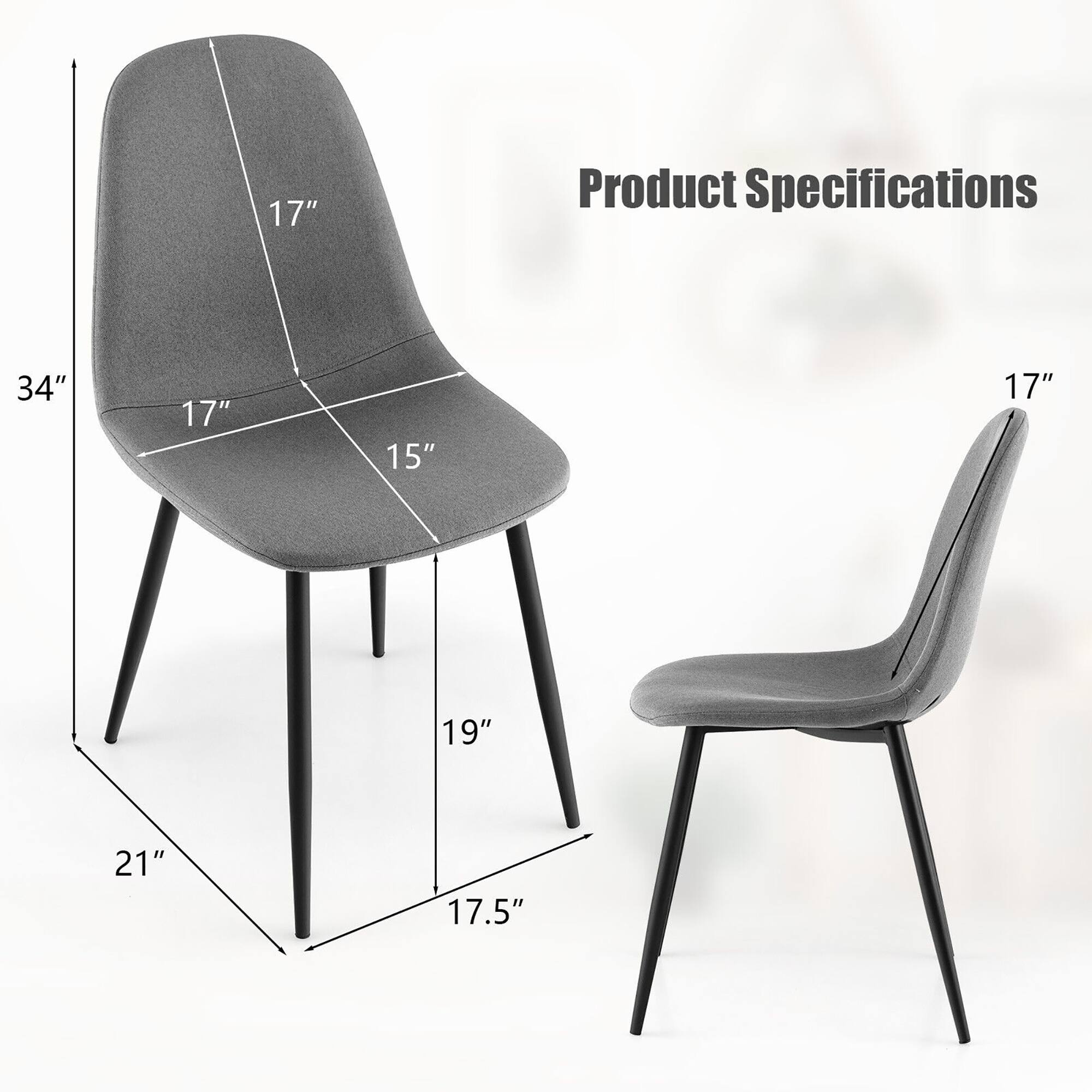 Product Specifications

- Height: 34"
- Width: 17"
- Depth: 17"
- Seat Height: 19"
- Seat Depth: 17.5"
- Back Height: 17"
- Back Width: 15"