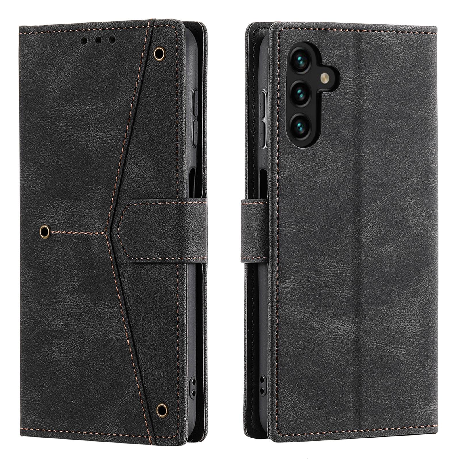 Angle. Dteck - Wallet Case for Samsung Galaxy S24,Vintage PU Leather Flip Card Holder Kickstand Magnetic Closure Phone Cover - Black.