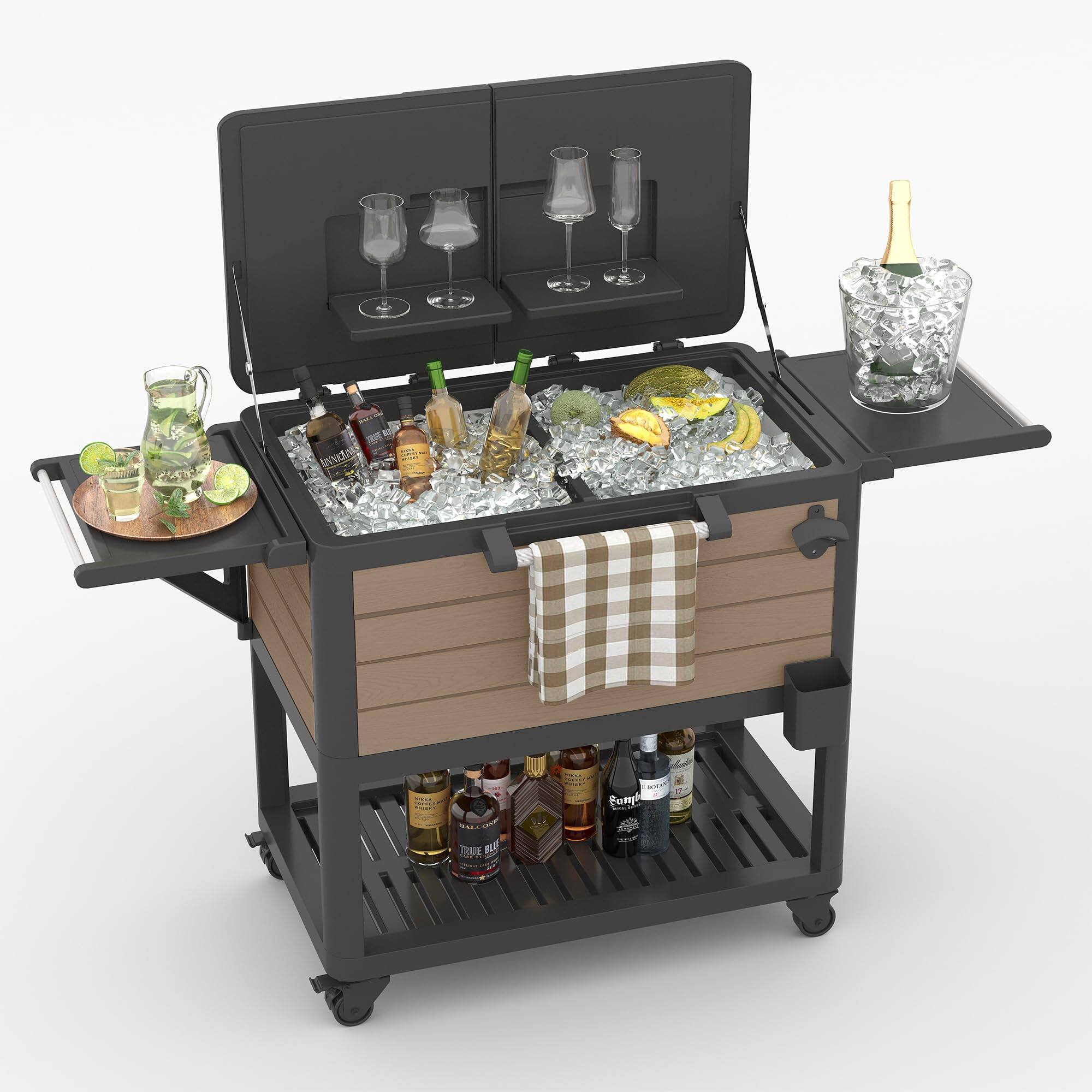 Yardgrace - 104Qt Rolling Cooler Cart, Portable Ice Chest with Wheels, Outdoor Beverage Bar Cart for Pool, BBQ, Patio Parties - Brown price history on PriceWatchPro