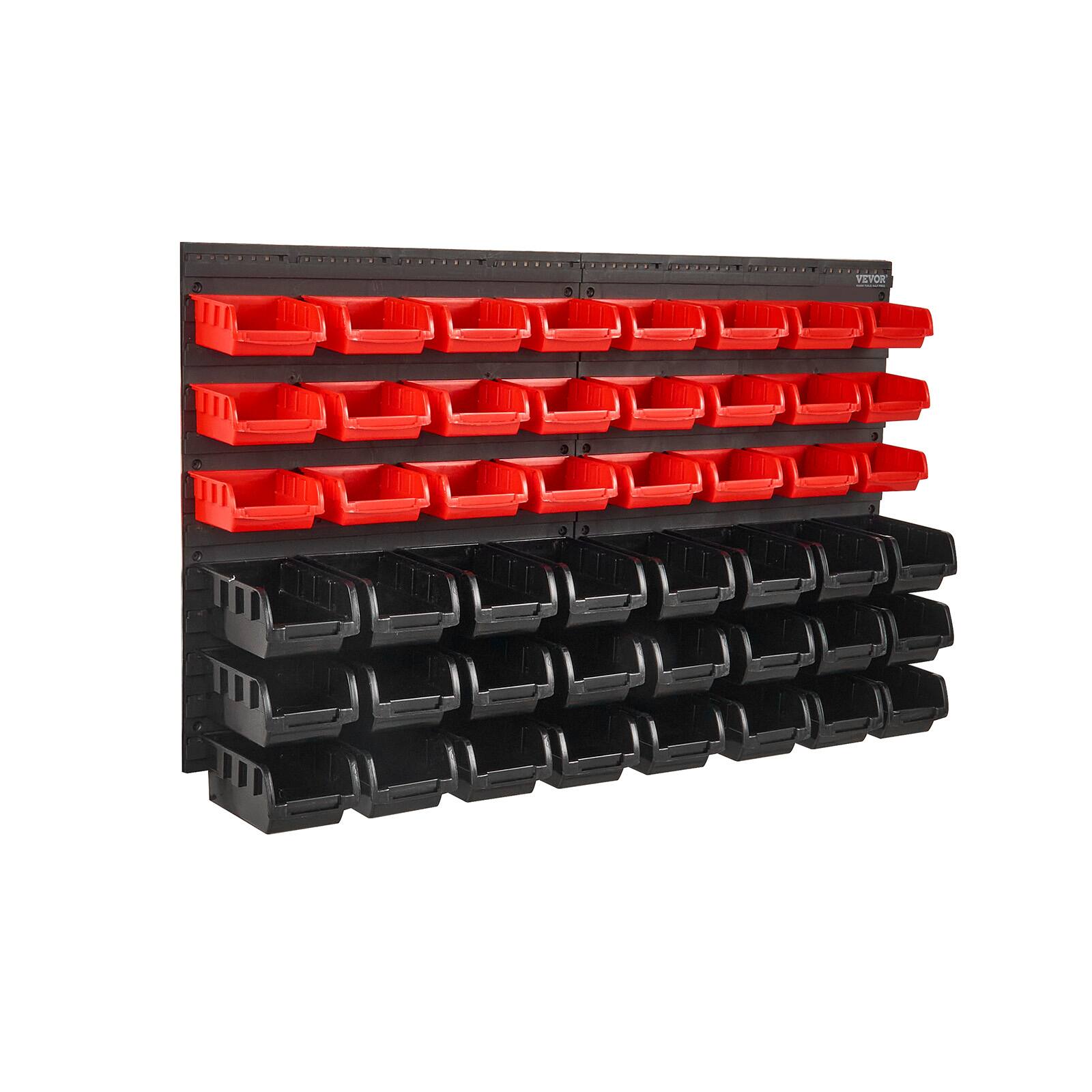 Alt View 4. VEVOR - Wall Mounted Storage Bins, 48-Bin Parts Rack Organizer Garage Plastic Shop Tool with Wall Panels, Tool Organizer - Red,Black.