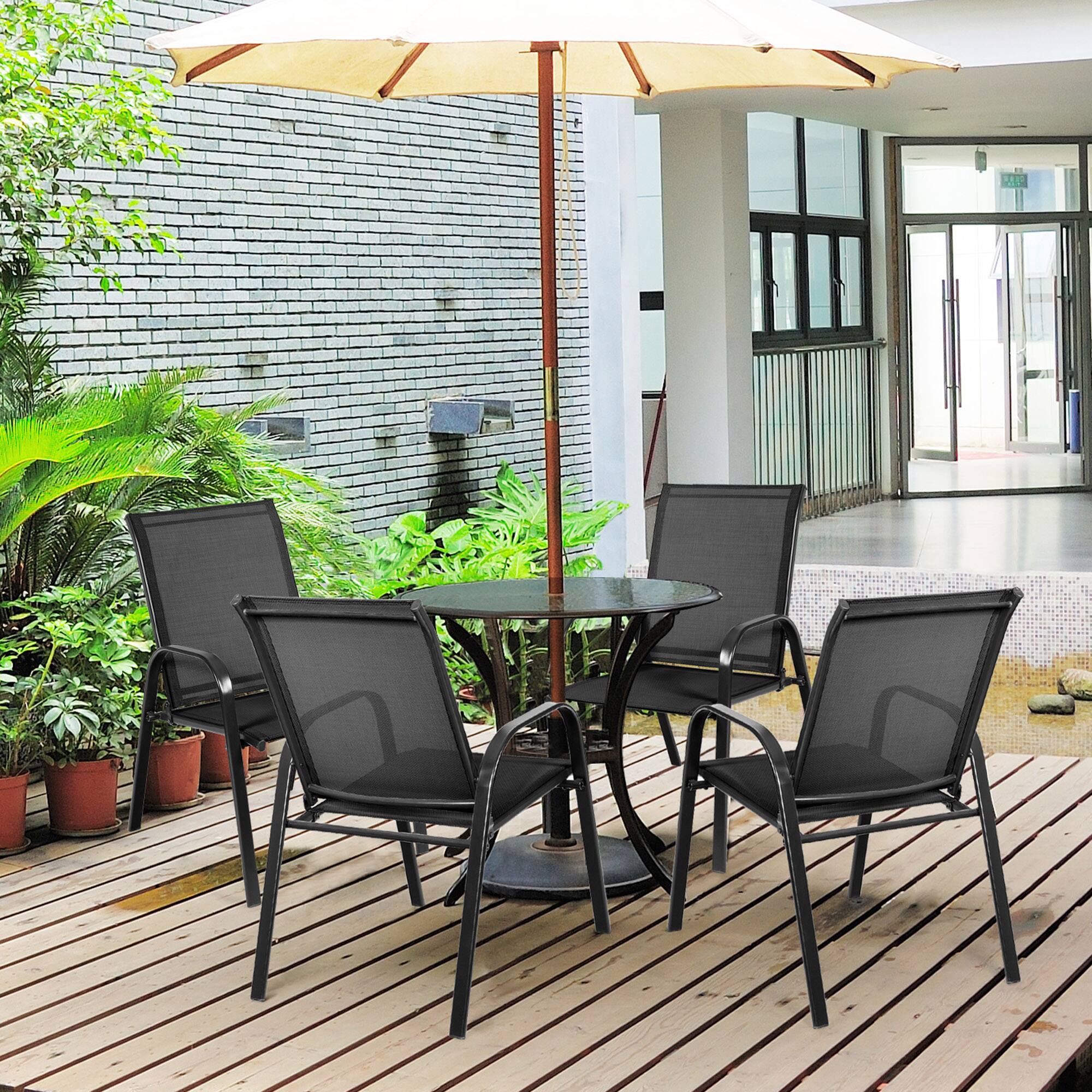 Alt View 4. Gymax - Gymax Set of 4 Patio Chairs Dining Chairs w/ Steel Frame Yard Outdoor Black - Black.