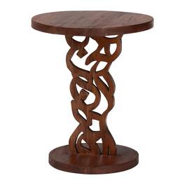 bali & pari - Donna Nightstand with Pedestal Base - Mahogany Wood Bedside Side Table with Round Tabletop - Mahogany Brown