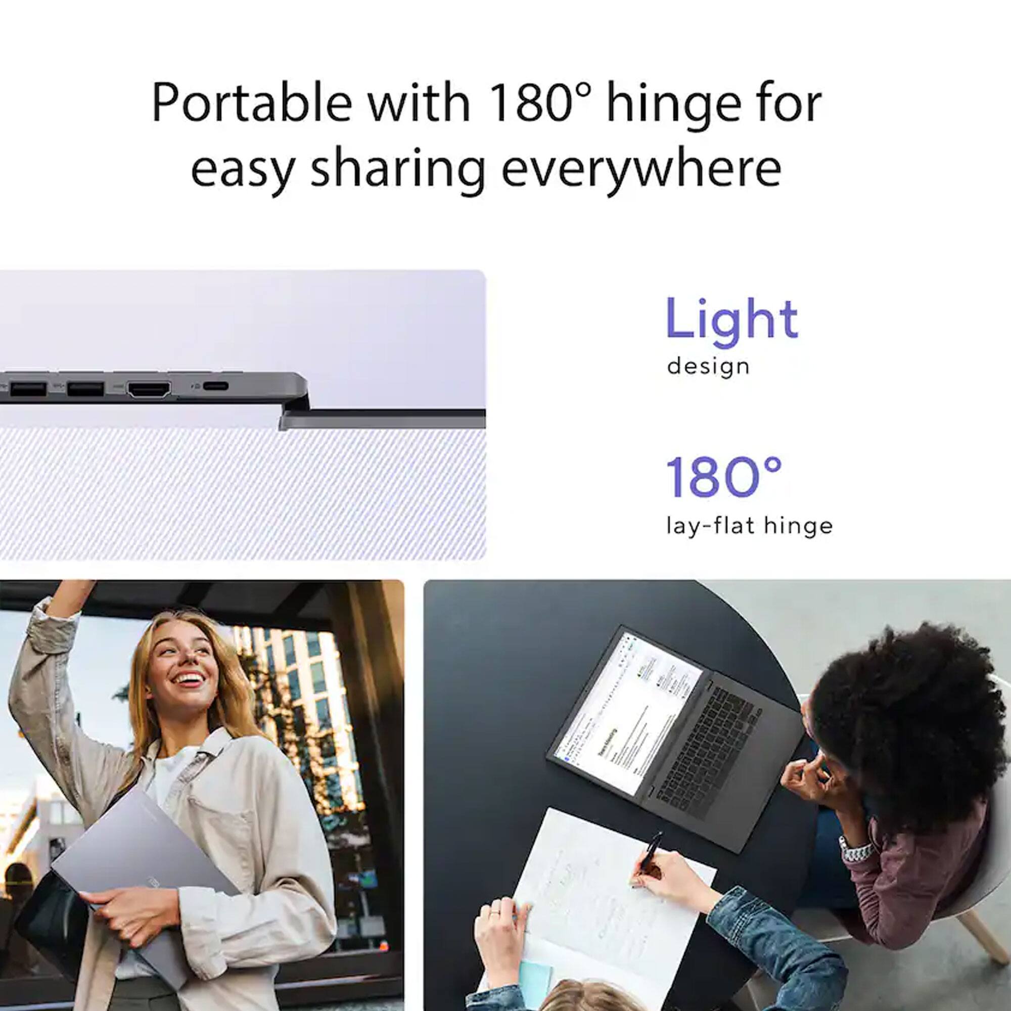 Portable with 180° hinge for easy sharing everywhere  
Light design  
180° lay-flat hinge