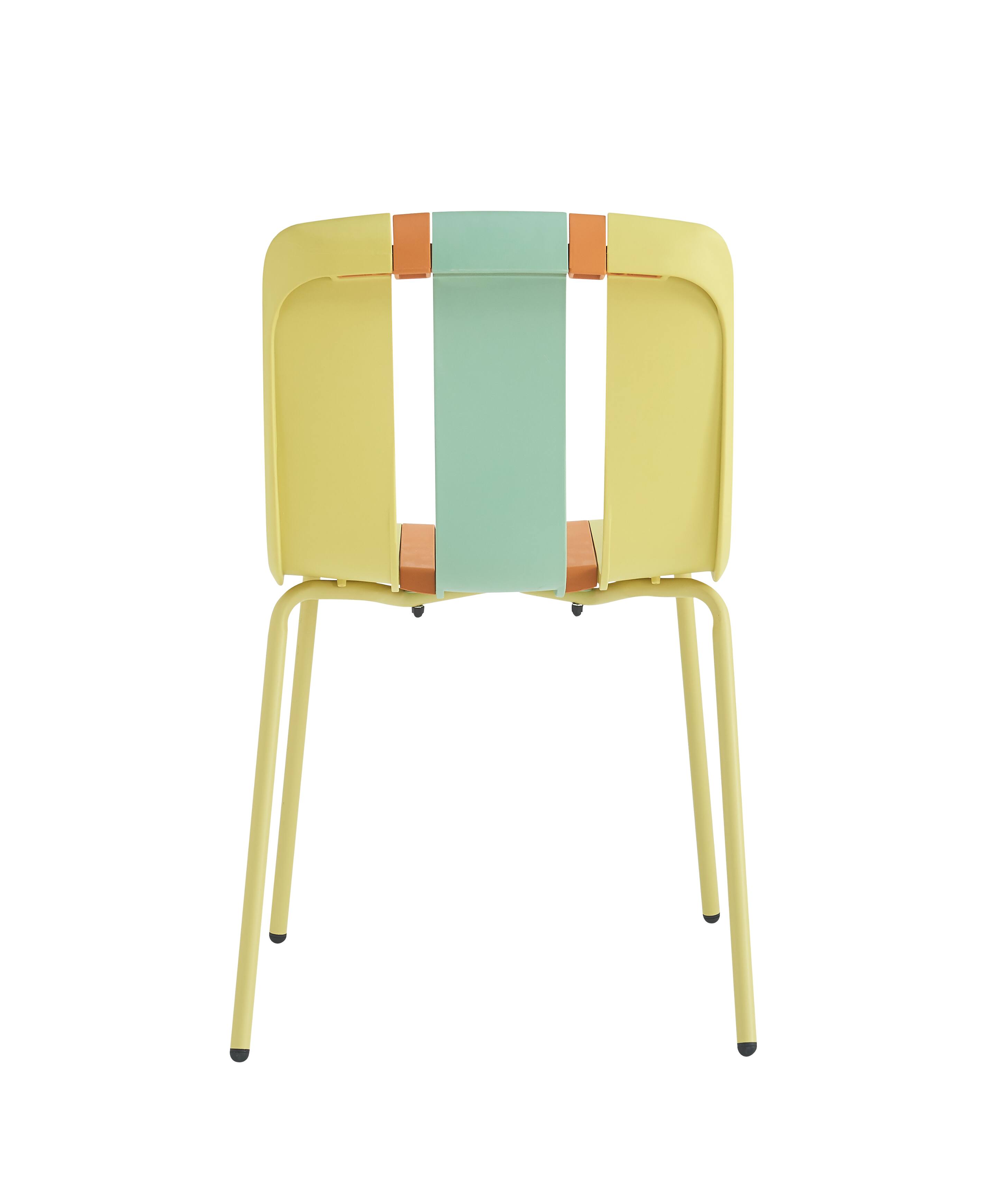 Alt View 4. Mondawe - 4-Pack Modern Striped Color Block Chairs – PP Plastic Seat & Sturdy Metal Legs - Yellow+Green.