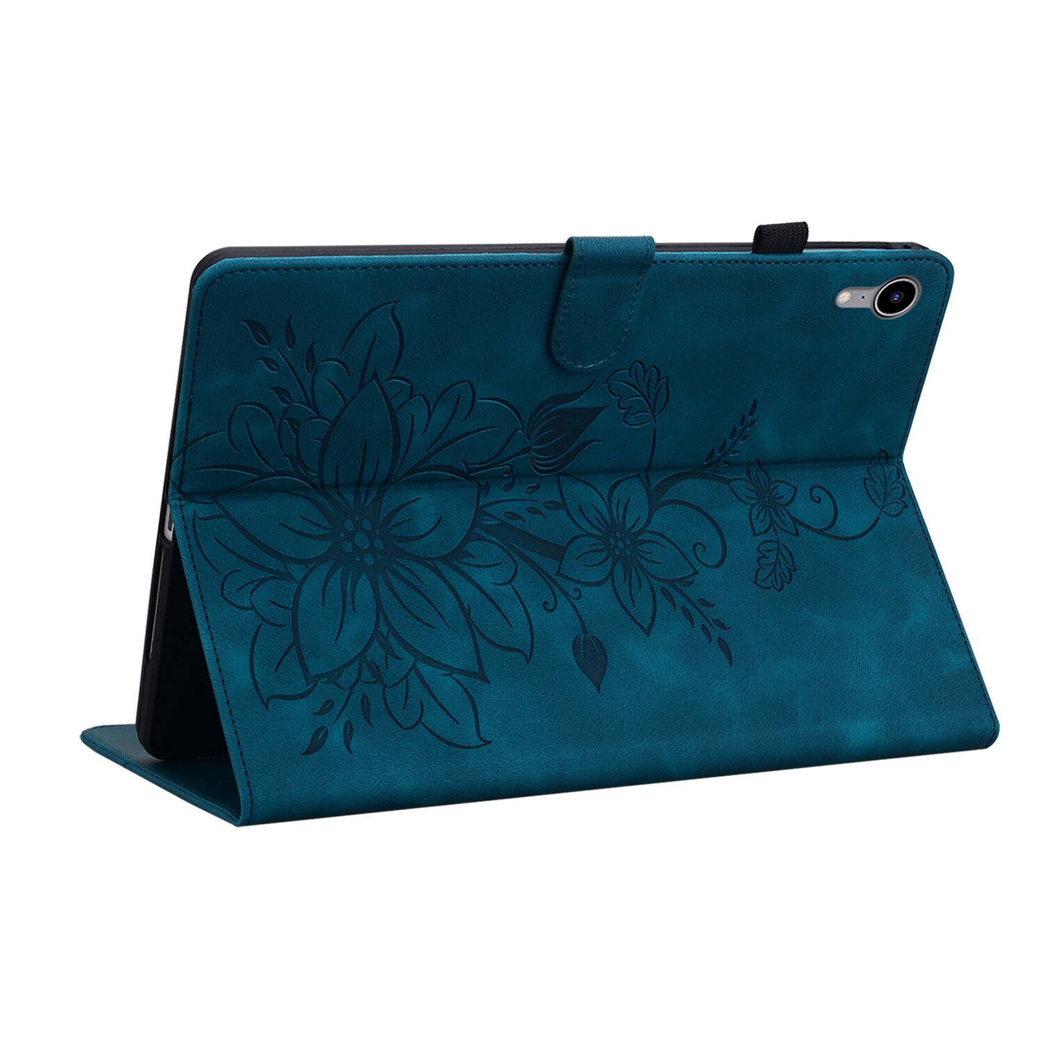 Left. Dteck - Case for Apple iPad mini (A17 Pro) 2024 & iPad mini 6th Gen 8.3" 2021,Embossed Pattern PU Leather Flip Card Holder Cover - Darkblue.