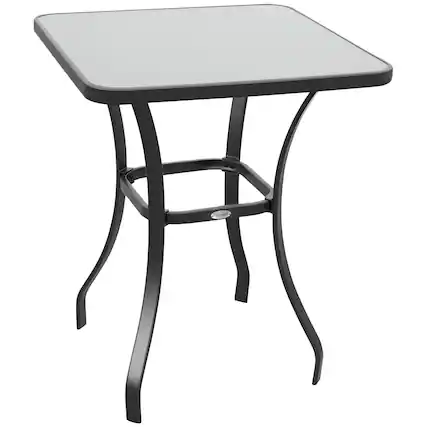 Front. Outsunny - 27" Square Bistro Table Garden Dining Table Outdoor Tempered Glass - Black.