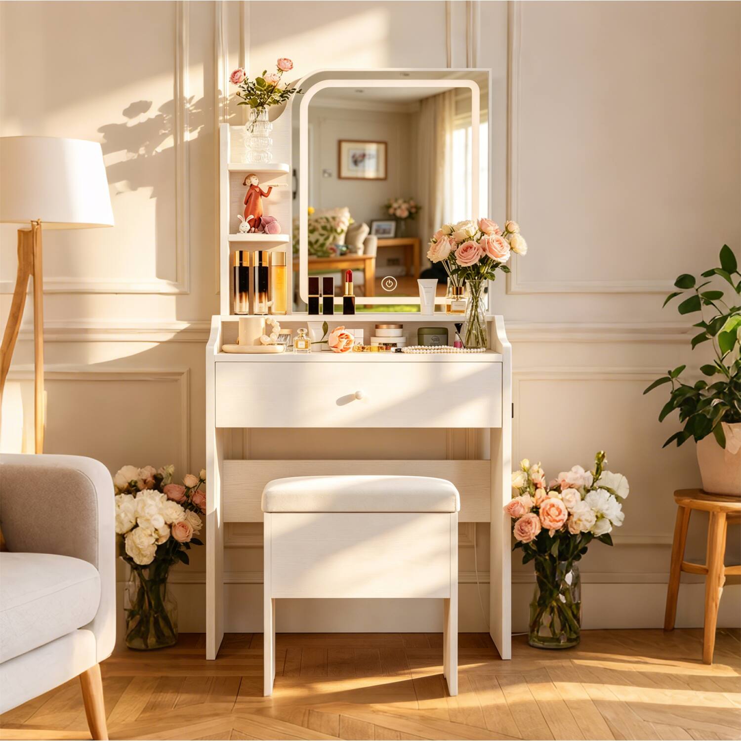 Alt View 1. Anysun - Vanity Set with Smart LED Mirror, Makeup Table with Storage, for Bedroom/Living Room/Dorm - White.
