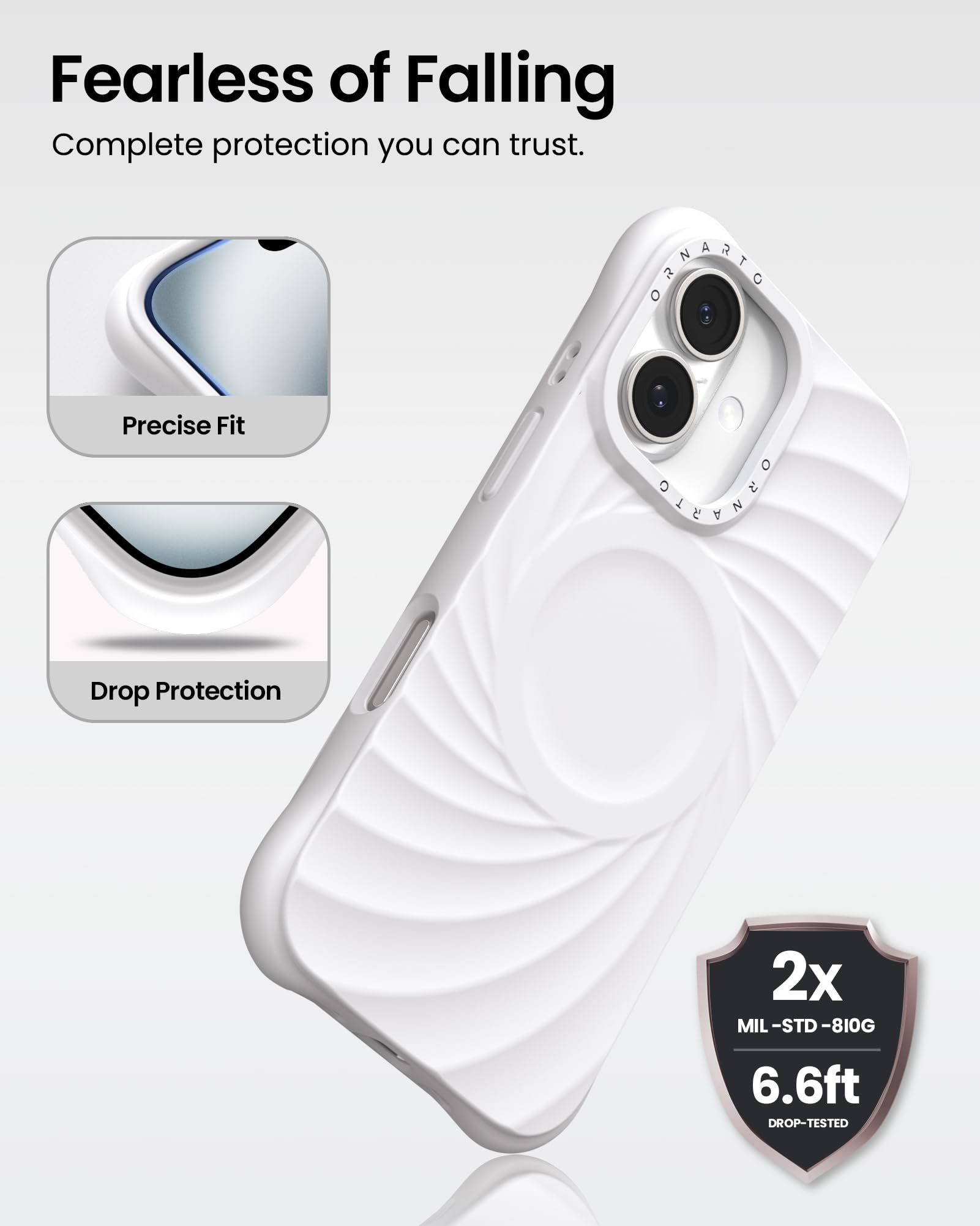 Fearless of Falling Complete protection you can trust. Precise Fit Drop Protection 2x MIL-STD-810G 6.6ft DROP-TESTED