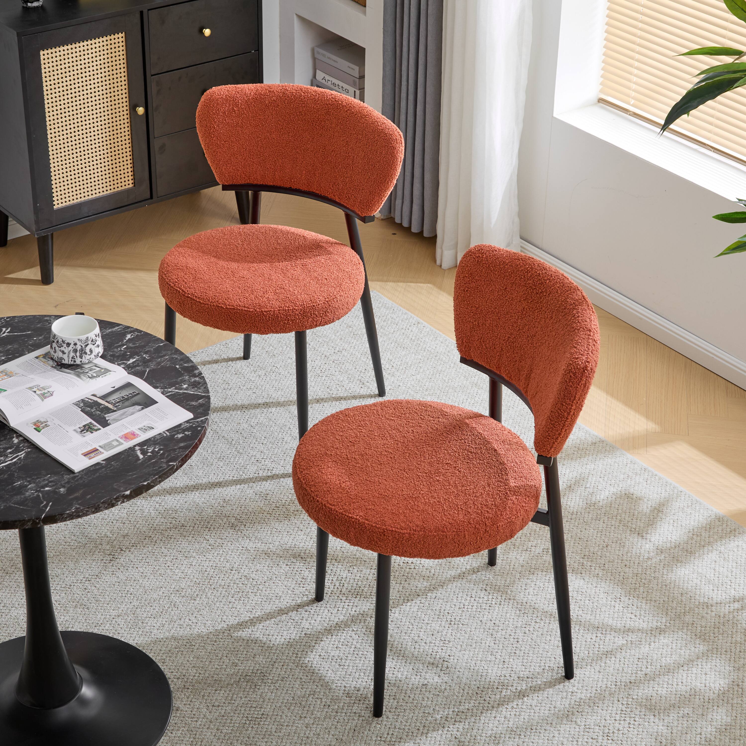 Front. TinyHomie - Upholstered Dinning Chair Set of 2 Orange - Black and Orange.