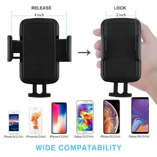 RELEASE LOCK 4 inch 2 inch

IPhone 5s (2.3 in) iPhone 6s (2.6in) iPhone x (2.8in) Galaxy S5 (2.9in iPhone XS (2.9 in) Galaxy A9s (3.0in in)

WIDE COMPATABILITY