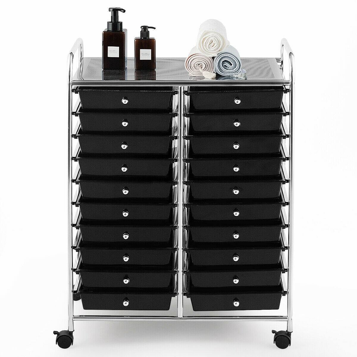 Alt View 7. Gymax - Gymax Office Rolling Cart 20 Storage Drawers Scrapbook Paper Studio Organizer Black - Black.