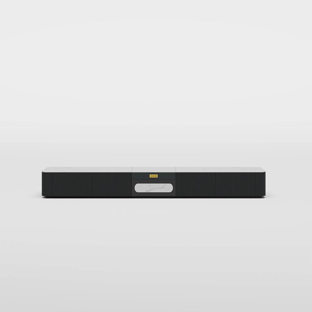Alt View 4. POVISON - 102" Modern TV Stand for Projector, Sintered Stone TV Cabinet with Drawers for Home Theater, Black & White - White & Black.