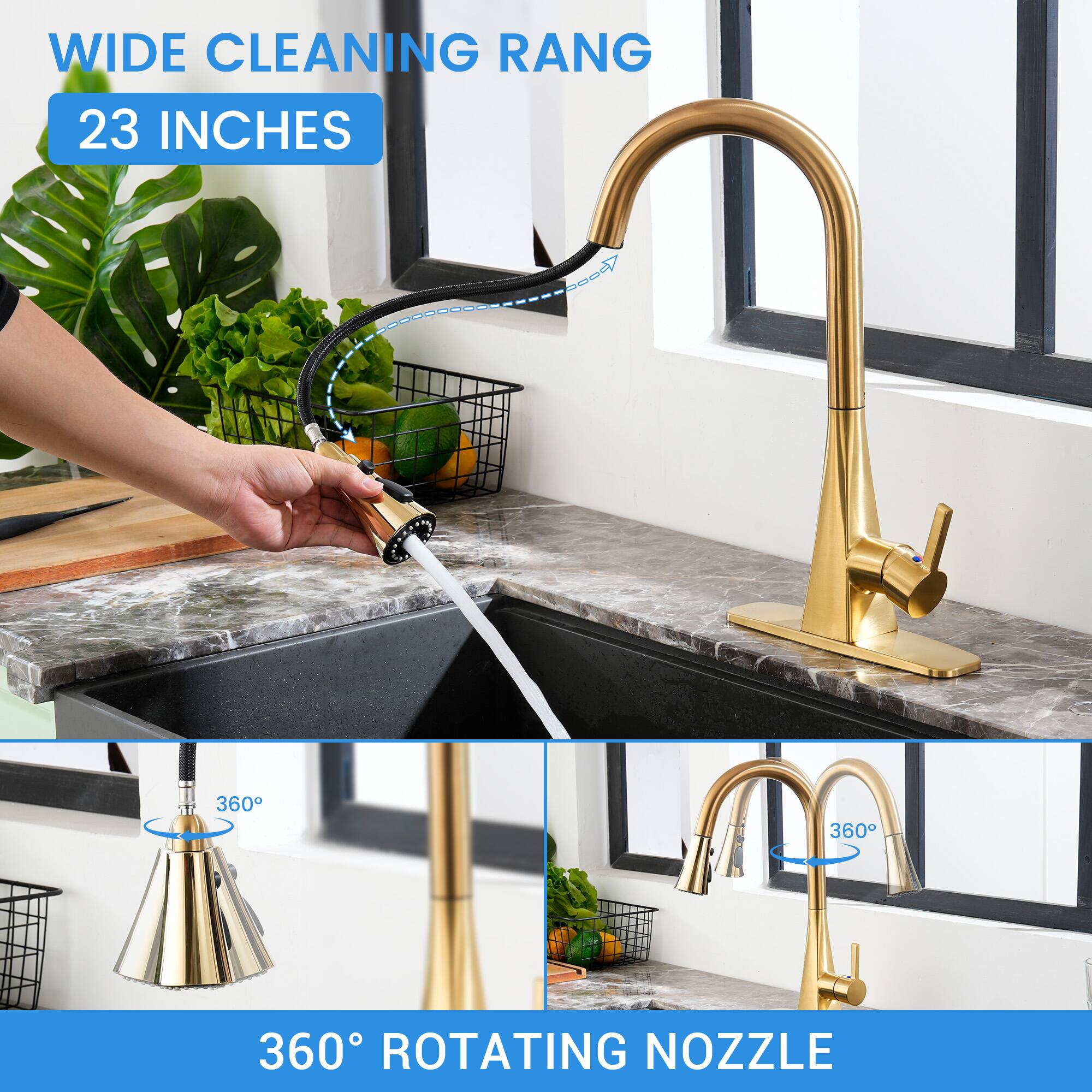 WIDE CLEANING RANGE  
23 INCHES  

360° ROTATING NOZZLE