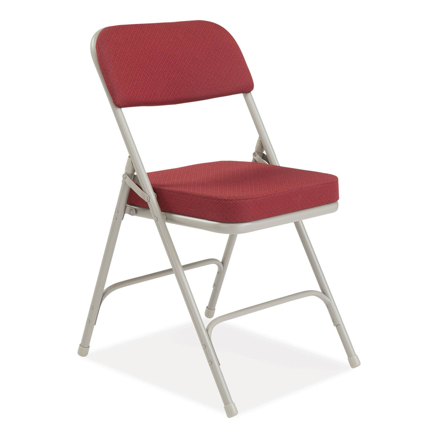 Angle. National Brand - 3200 Series Premium Fabric Dual-Hinge Folding Chair Supports Up to 300 lb Burgundy Seat Burgundy Back Gray Base 2/Carton - Gray|Red.