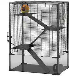 Pawhut - Tier Hamster Cage with Deep Tempered Glass Bottom, Running Wheel, Hut, Water Bottle, Food Dish