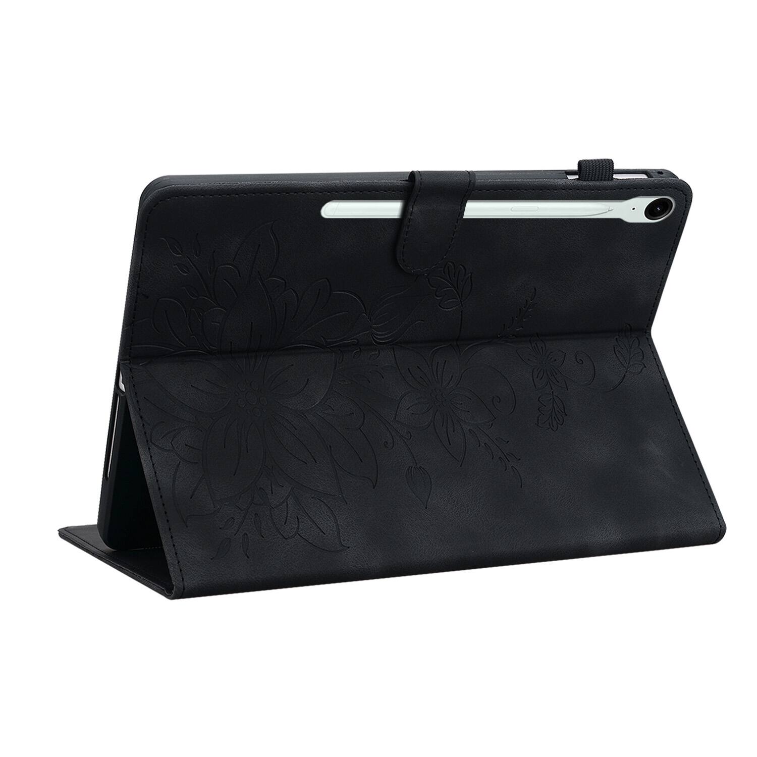Left. Dteck - Case for Samsung Galaxy Tab S10 FE & S10 Lite and S9 FE & S9,Embossed Pattern PU Leather Flip Card Holder Stand Cover - Black.