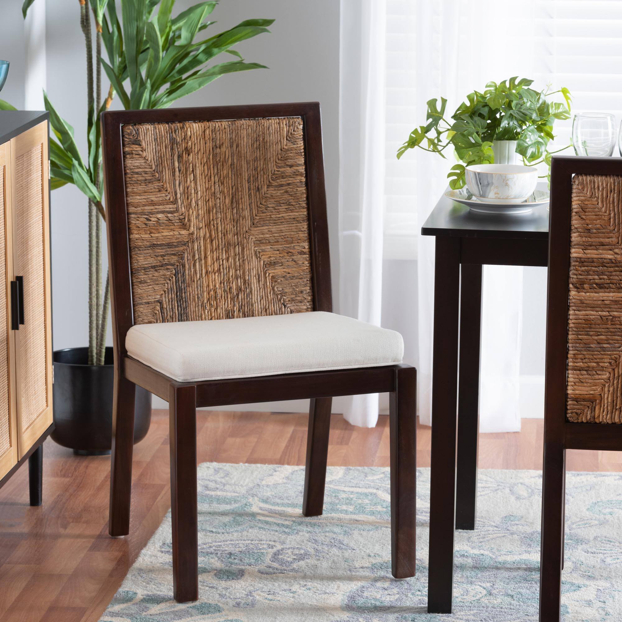 Alt View 4. bali & pari - Joana Modern Bohemian Mahogany Wood and Natural Seagrass Dining Side Chair - Dark Brown/Natural Brown/White.