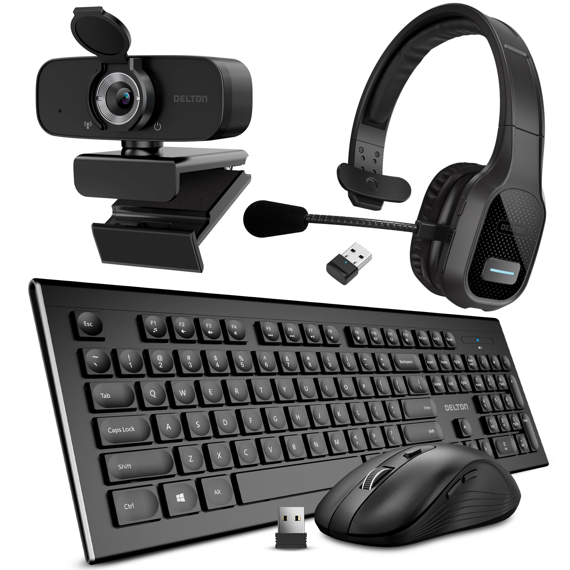 Delton - 20X Work Anywhere Bundle: Keyboard, Mouse, Webcam, Headset (DBND4WLS20XREG) - Black