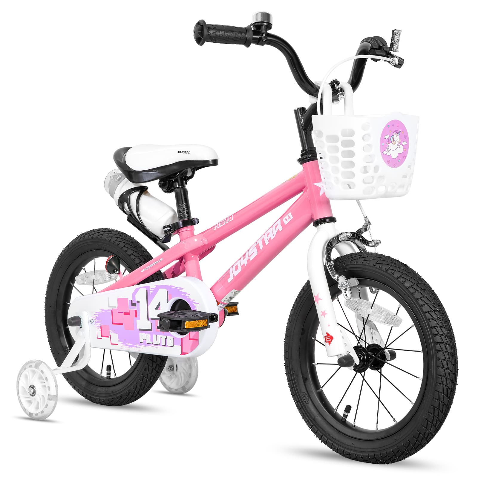 JOYSTAR - Pluto 14" Kids Bike with Light Up Training Wheels, Kids' Bicycle for Boys Girls Ages 3-5, Children Bikes - Pink