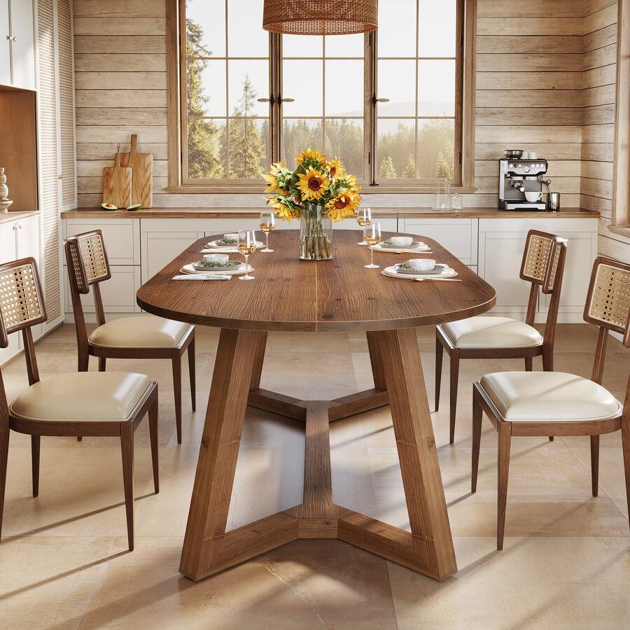 Windows Sign Table Tribesigns Solid Wood Dining Table with Adjustable Feet and Oval Top ...