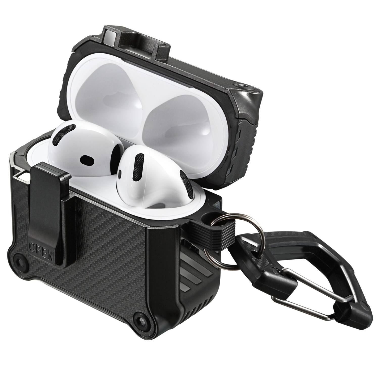 Alt View 1. Vena - For Apple Airpods 4 Case Cover, Airpods Case 4 Carbon Fiber Pattern Case 4th Generation Auto Open Lock, Black - Black.