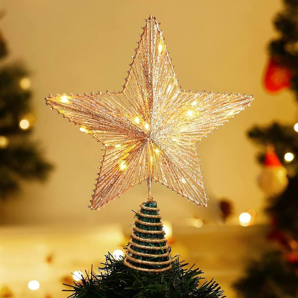 Front. Schertz - 10" Gold Glitter Christmas Tree Topper Star w/ 30 LED Lights - Gold.