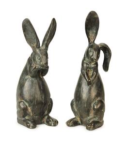 BreeBe - Floppy Ear Rabbit Statue (Set of 2) - Gray