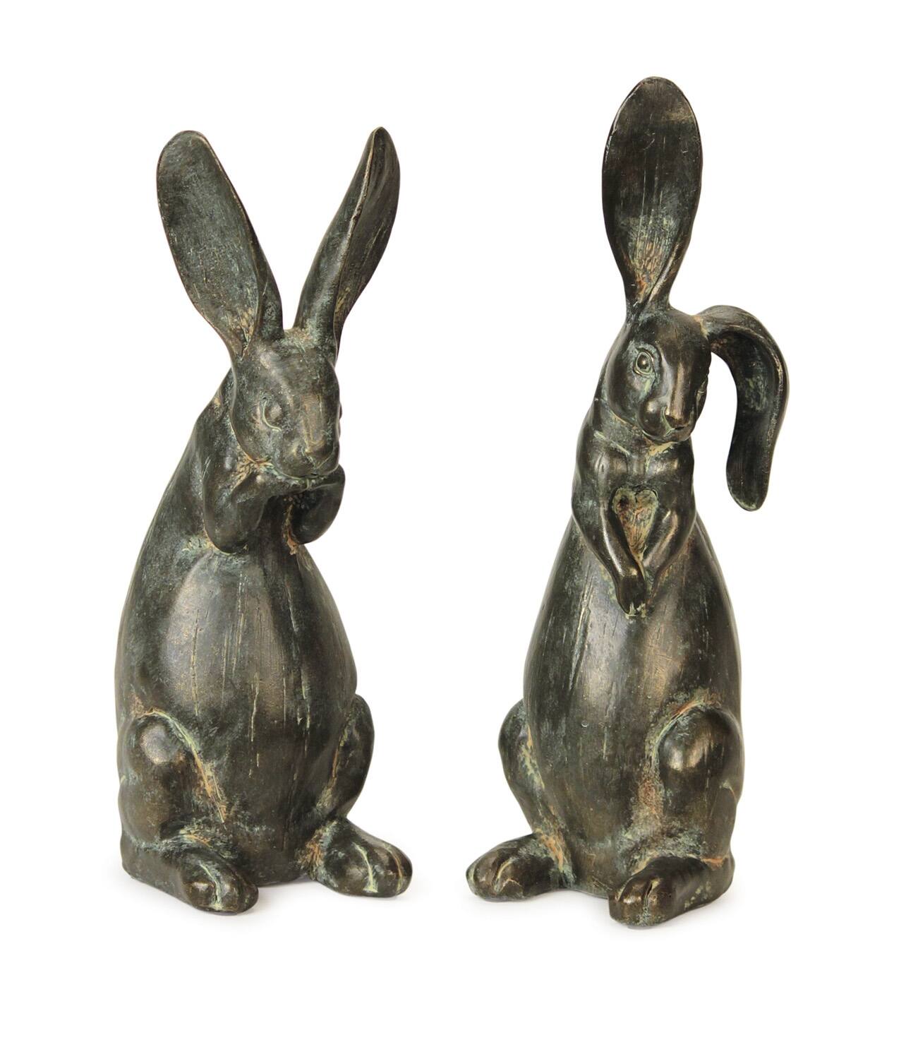 Front. BreeBe - Floppy Ear Rabbit Statue (Set of 2) - Grey.