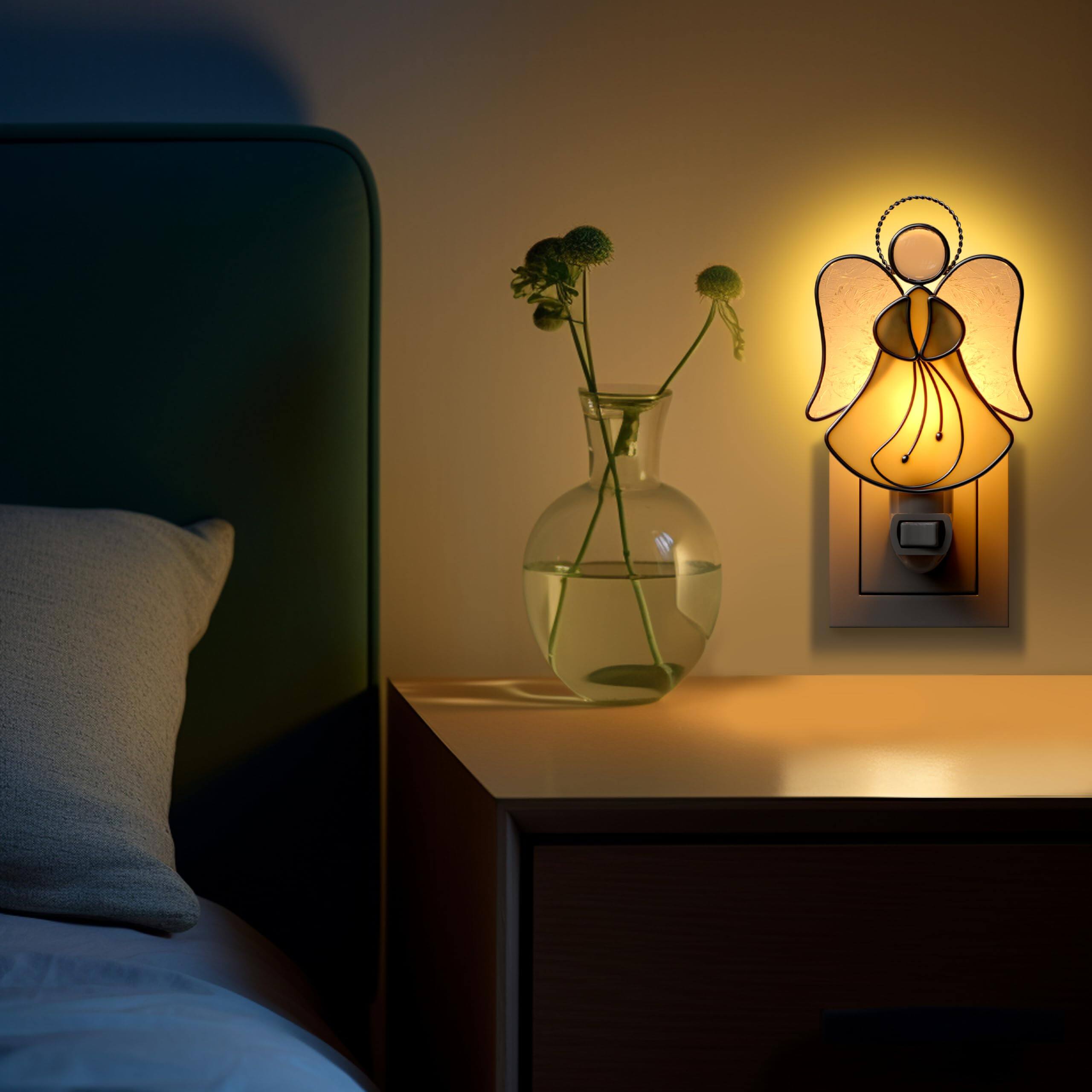 Left. MAGICAL RUBS - Angel Night Light Plug Into Wall Stained Glass In Lights For Socket Decorative Nightlight Bedroom Hallway Kitchen Gif... - Blue Angel.